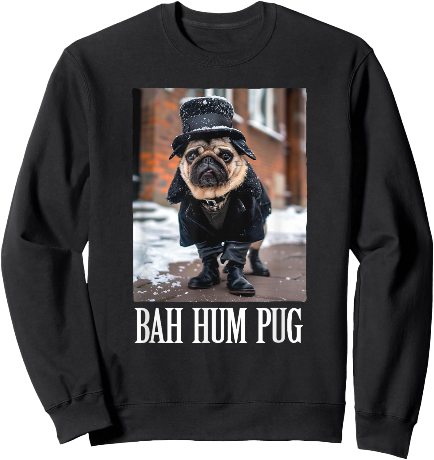 Funny Dog Bah Hum Pug Christmas Pet Holiday Photo Humbug Bug Men Women Girls Kids Sweatshirt - Sweatshirt | Black