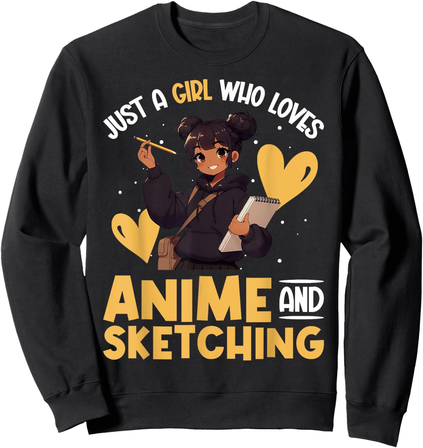 Just A Girl Who Loves Anime And Sketching Afro Anime Merch Sweatshirt - Sweatshirt | Black