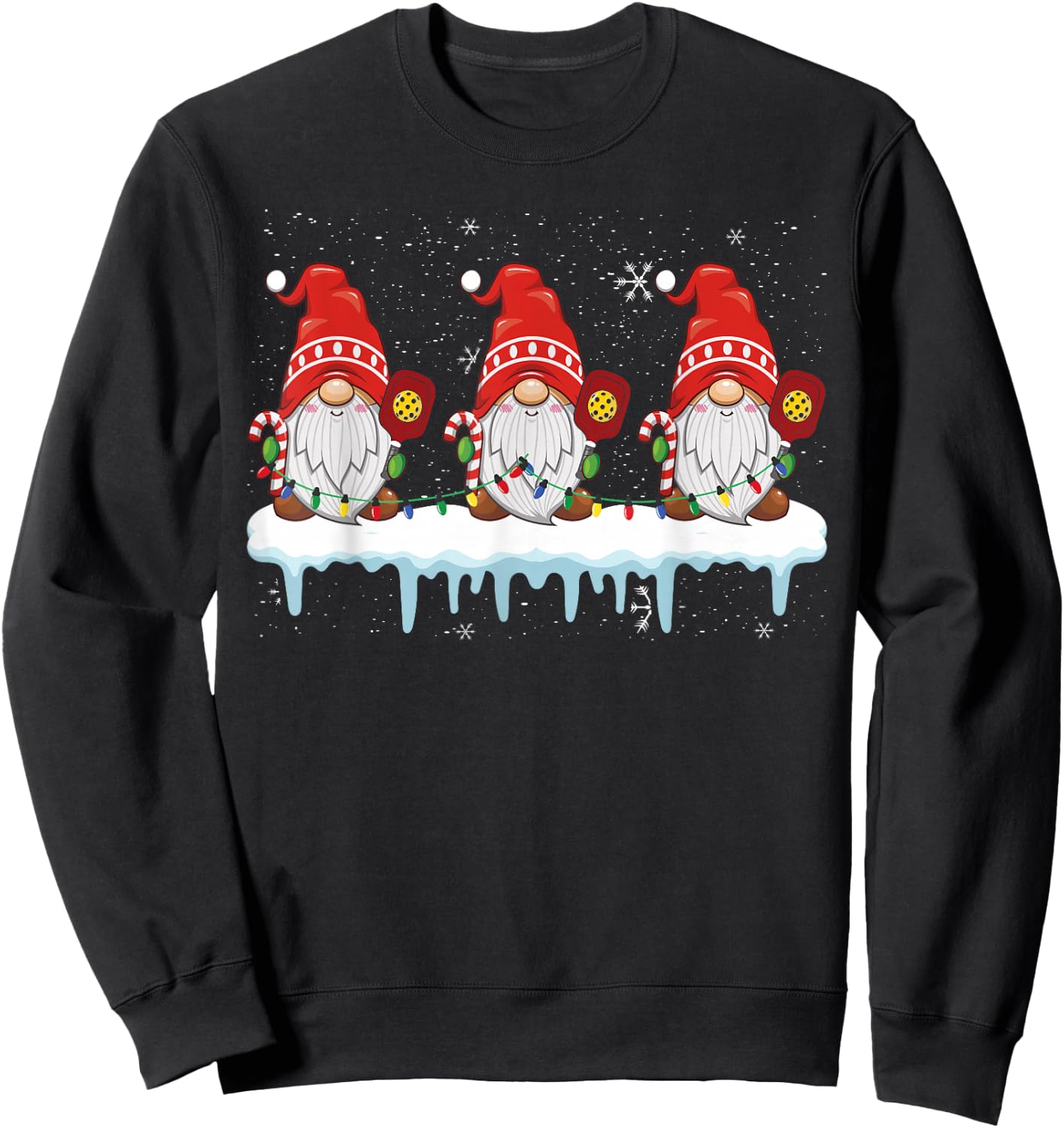 3 Christmas Gnome With Pickleball Christmas Lights Sweatshirt - Sweatshirt | Black