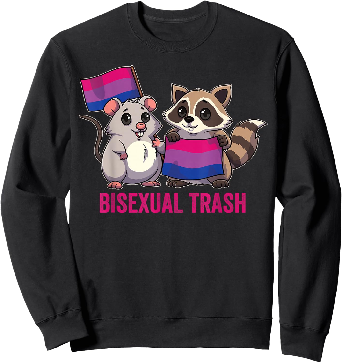 Bisexual Trash Panda Raccoon Possum Bi Flag Color LGBT Pride Sweatshirt - Sweatshirt | Black