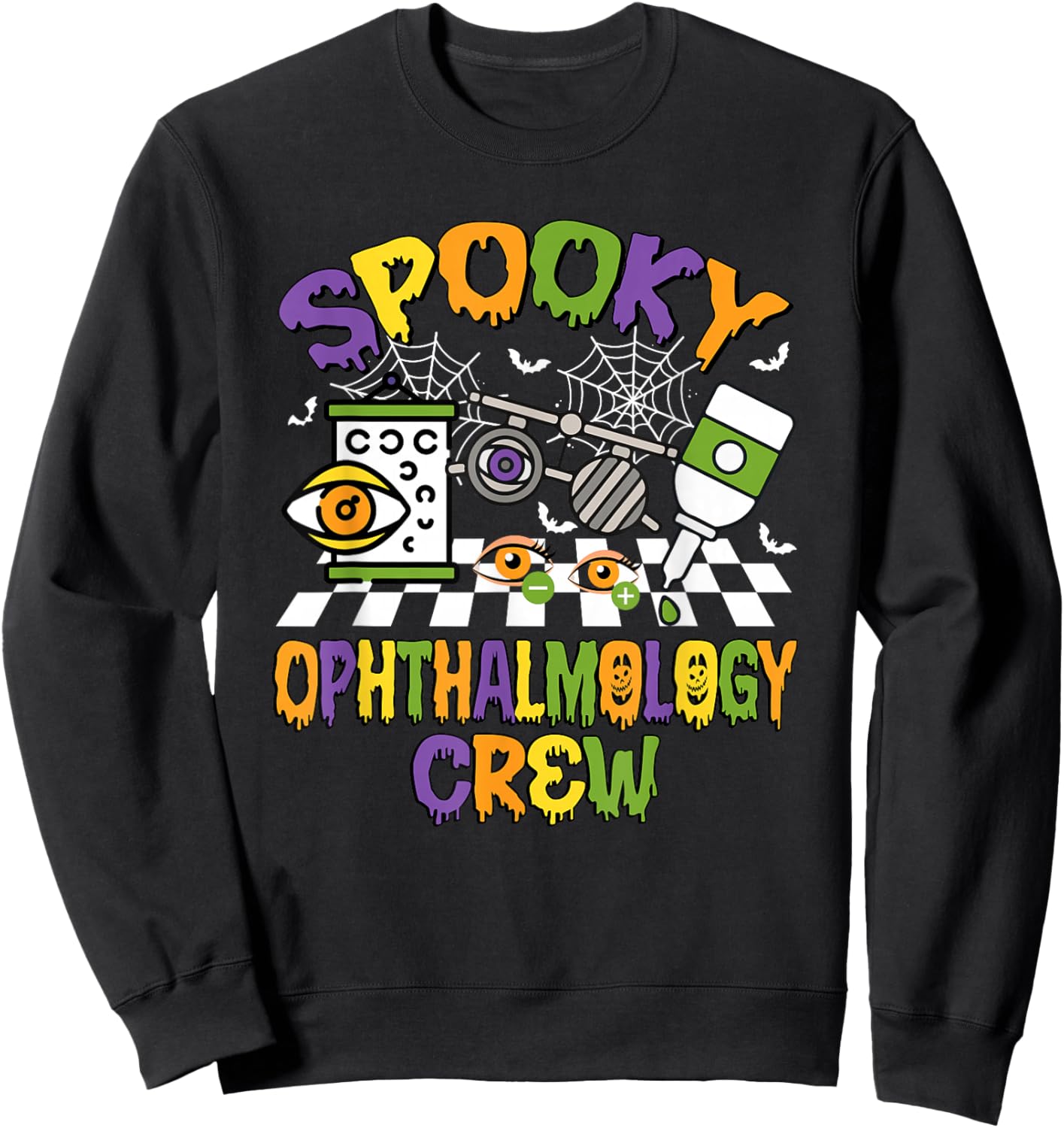 Retro Spooky Ophthalmology Crew Ophthalmologist Halloween Sweatshirt - Sweatshirt | Black