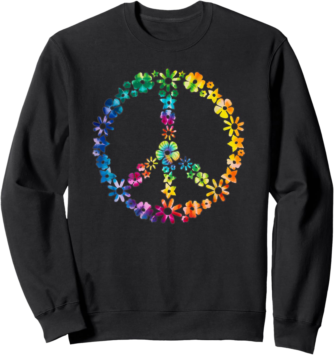 Tie Dye Flower Peace Sign Hippie Sweatshirt - Sweatshirt | Black