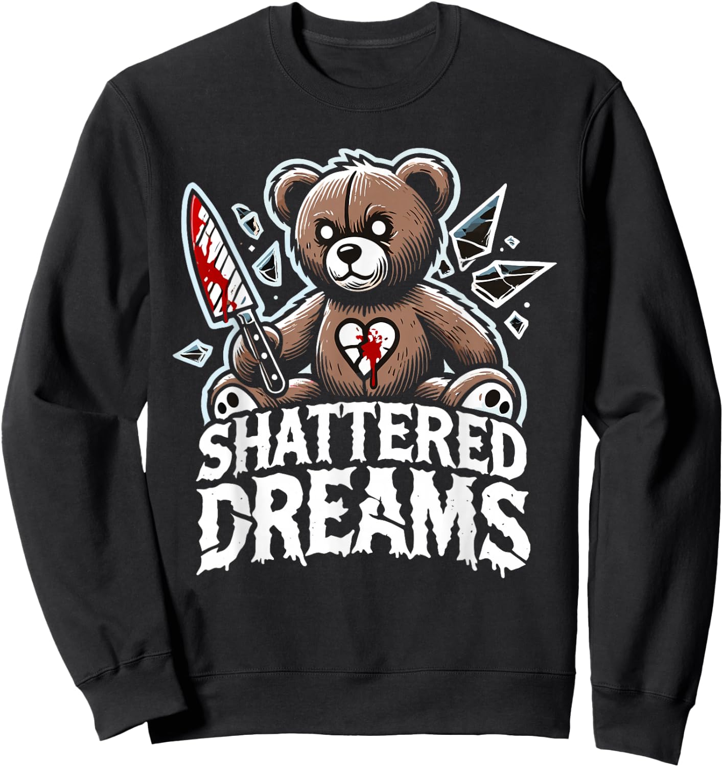 Terrifying Teddy Spooky Plush Horror Teddy Bear Scary Sweatshirt - Sweatshirt | Black