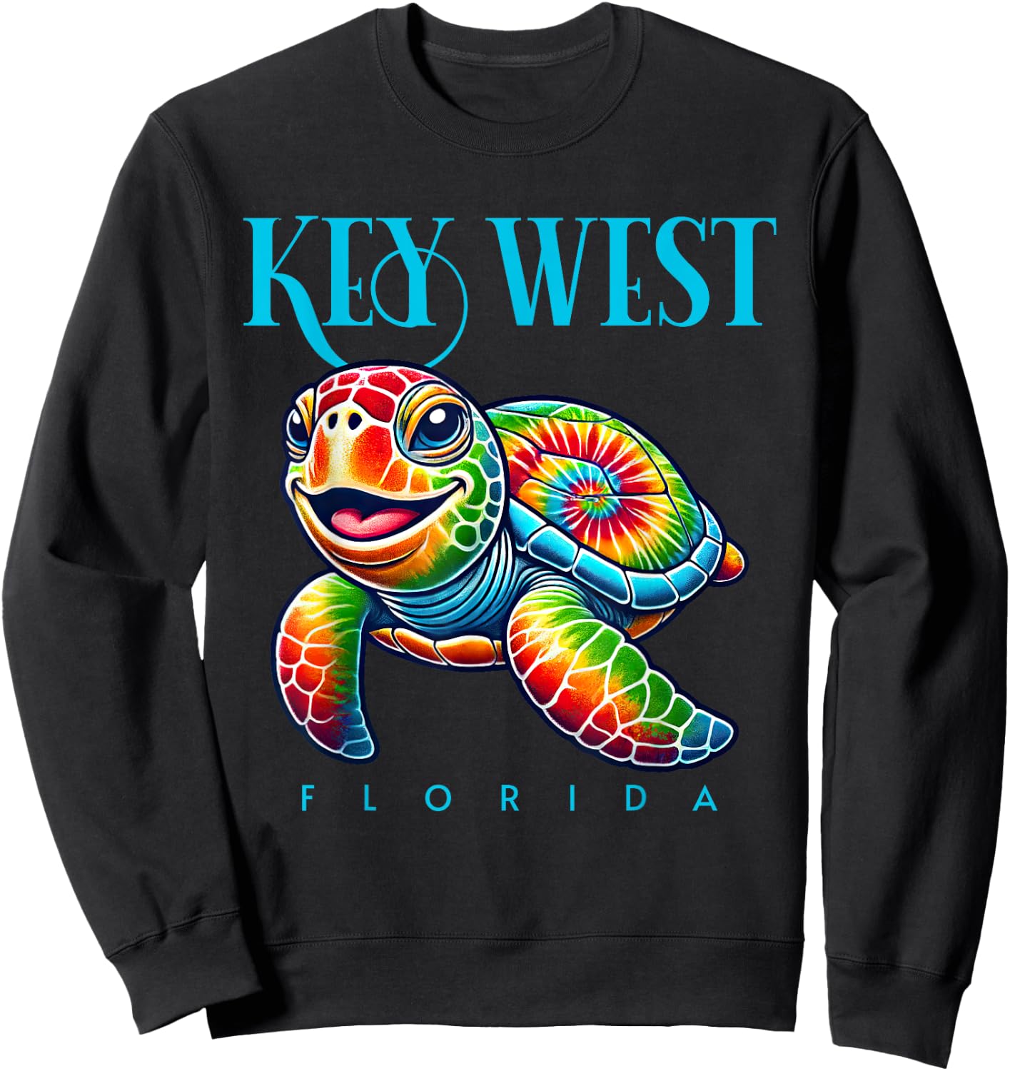 Key West Florida Smiling Tie Dye Sea Turtle Sweatshirt - Sweatshirt | Black
