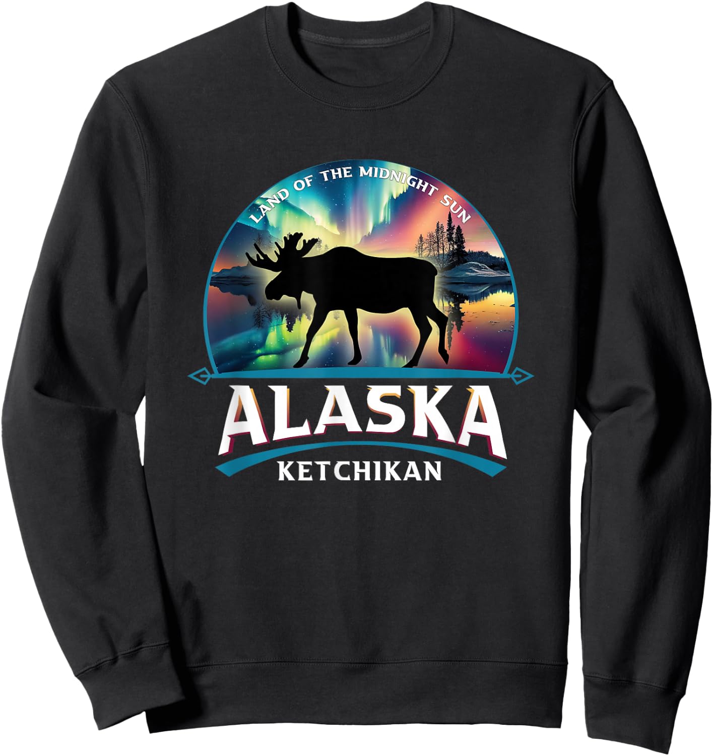 Ketchikan Alaska Aurora Borealis Moose Souvenir Sweatshirt - Sweatshirt | Black