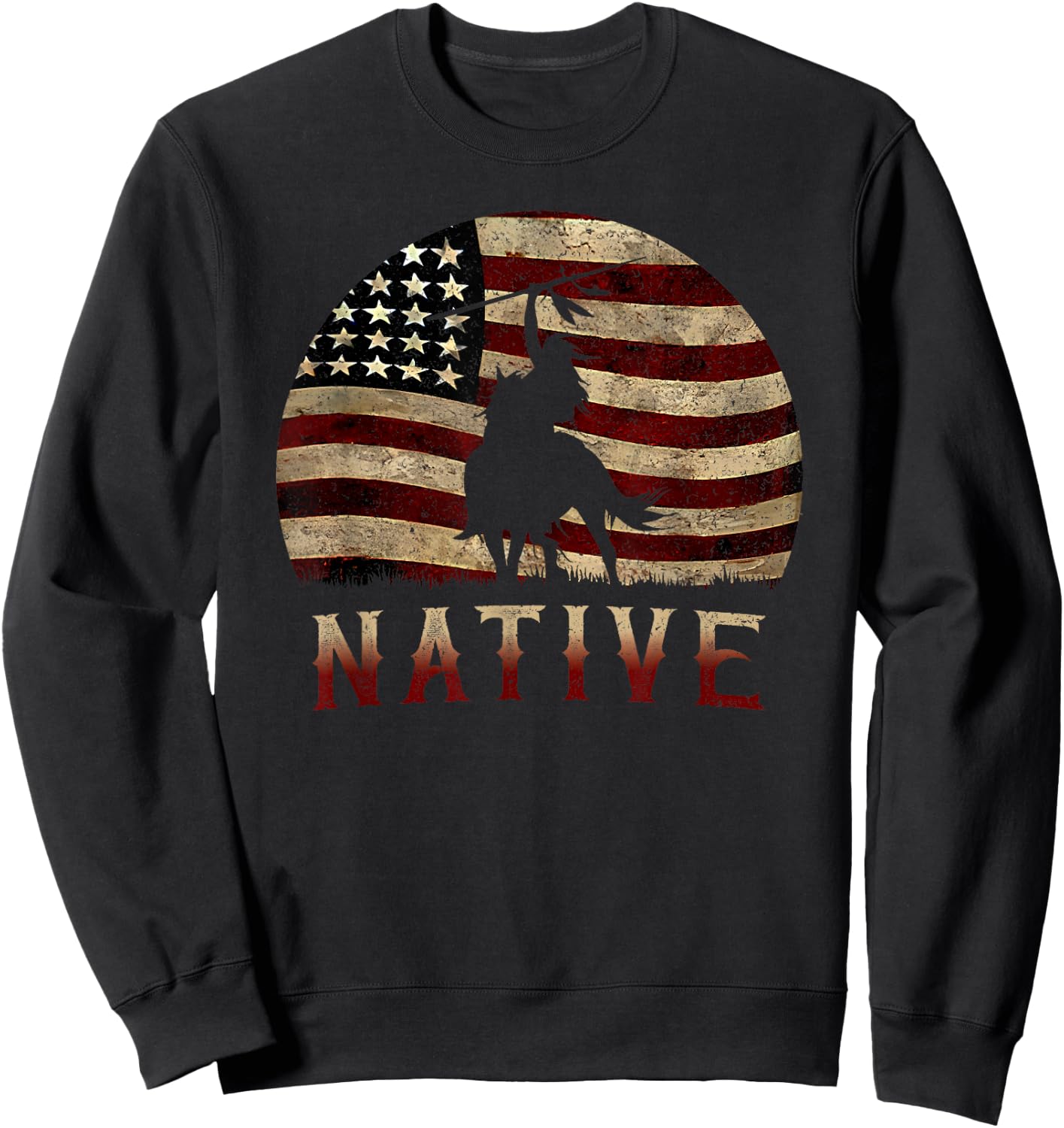 Native USA Vintage American Flag Sweatshirt - Sweatshirt | Black
