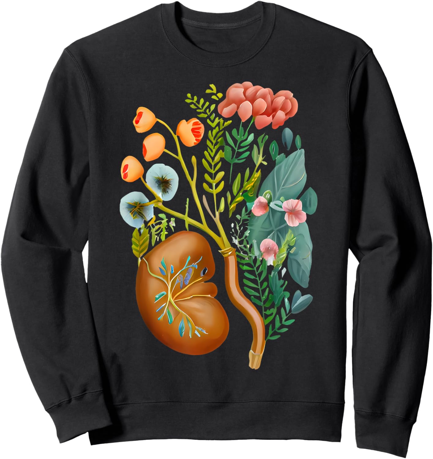 Floral Kidneys Anatomy Dialysis Nurse Kidney Surgery Sweatshirt - Sweatshirt | Black