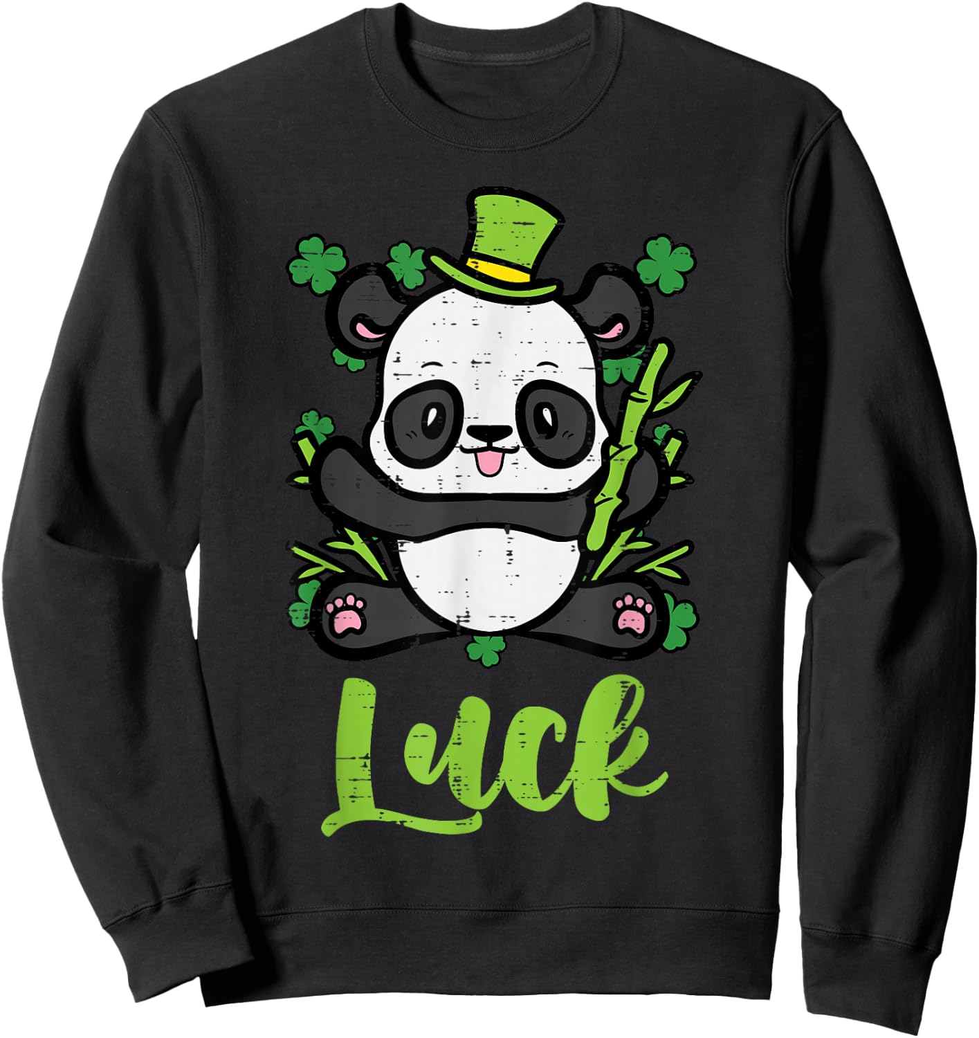 St Patricks Day Panda Luck Saint Pattys Paddys Kid Women Men Sweatshirt - Sweatshirt | Black