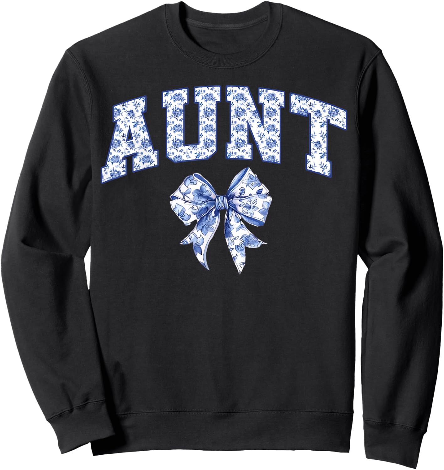 Aunt Coquette Toile Blue Bow Floral Family Matching Sweatshirt - Sweatshirt | Black
