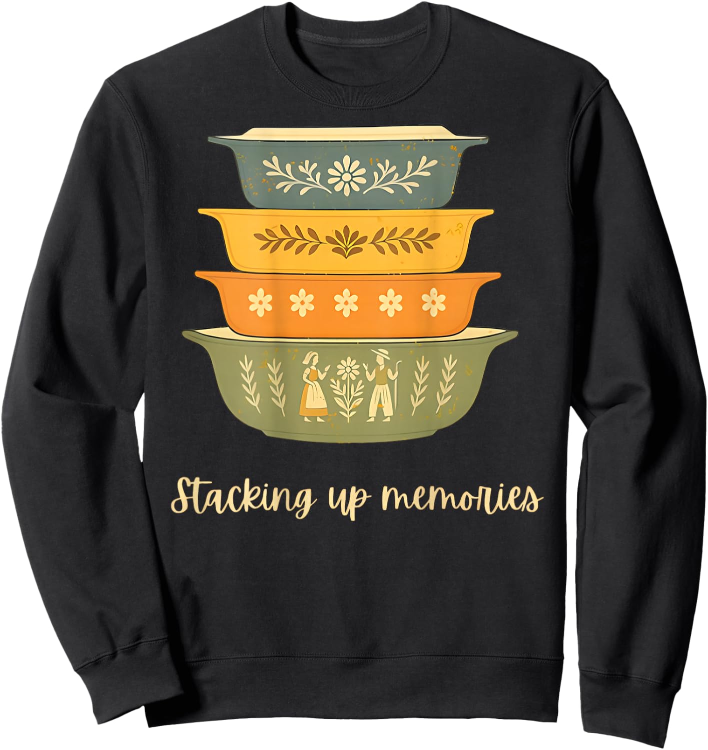 Stacking Up Memories Vintage Retro Bowls - On Back Sweatshirt - Sweatshirt | Black