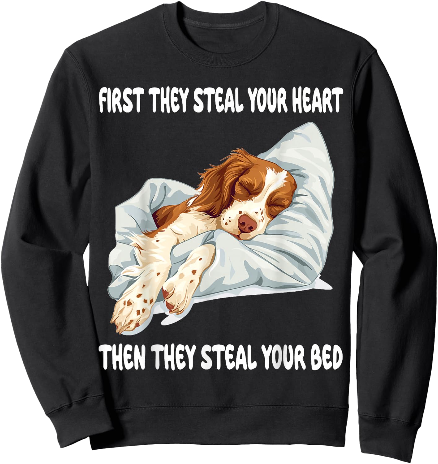 Brittany Spaniel Sleeping Pajamas Nightgown Sweatshirt - Sweatshirt | Black