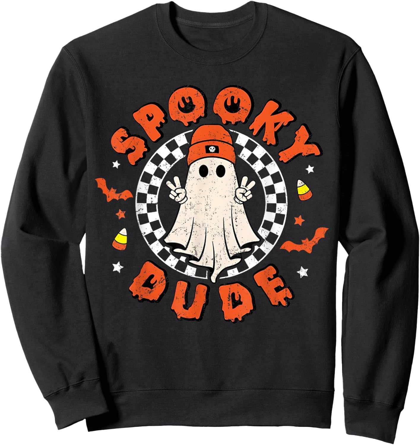 Spooky Dude Funny Ghost Toddler Boys Kids Retro Halloween Sweatshirt - Sweatshirt | Black