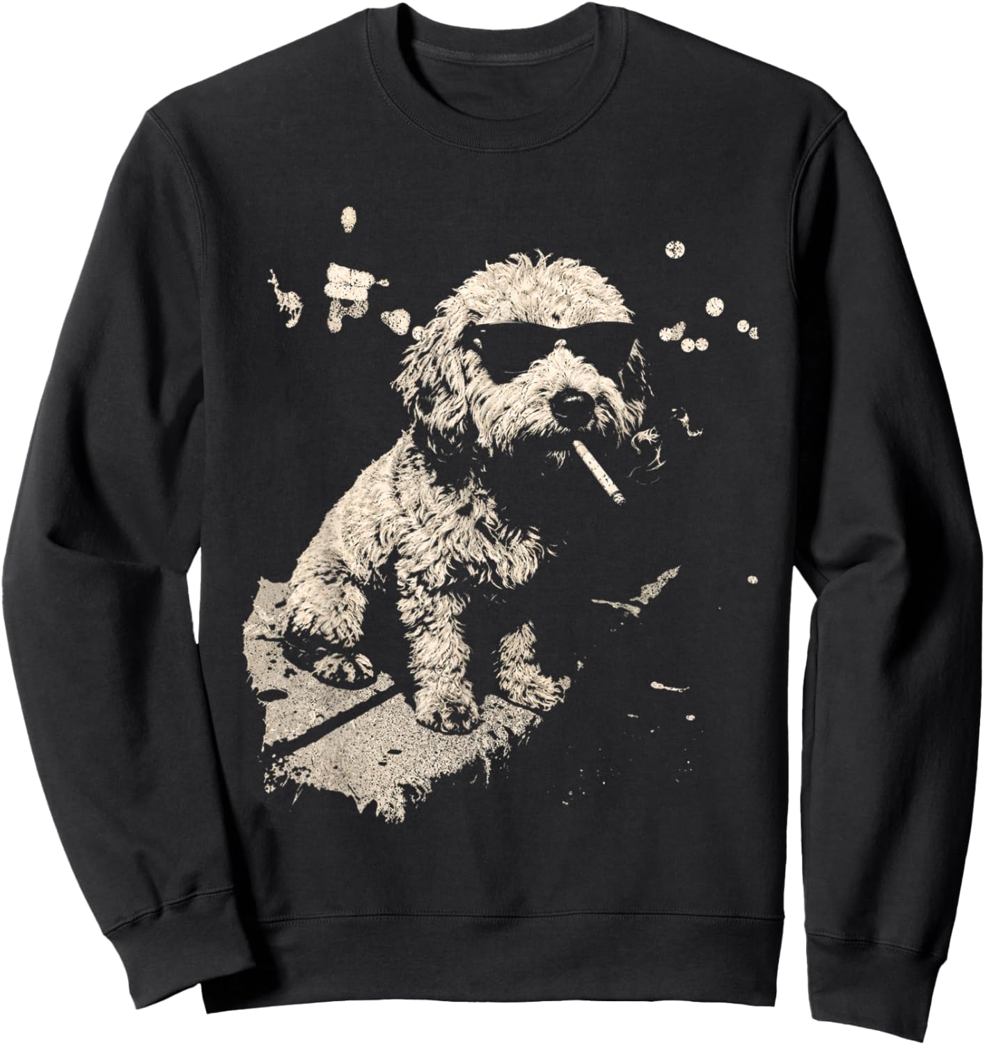 Funny Dog Smoking Goldendoodle Cigarette Cool Dog Design Sweatshirt - Sweatshirt | Black