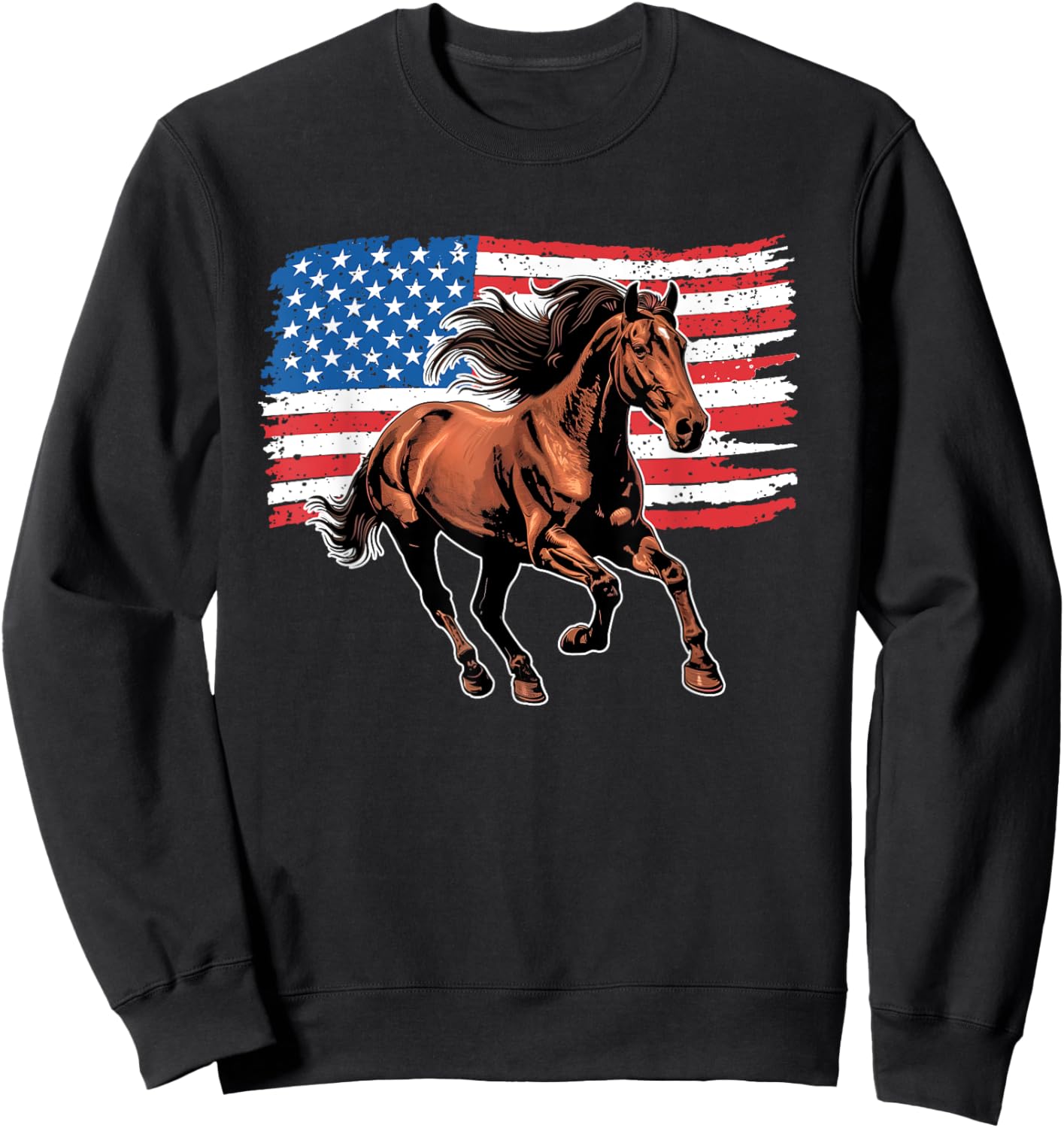 Horse American Flag 4th Of July Patriotic USA Western Horses Sweatshirt - Sweatshirt | Black