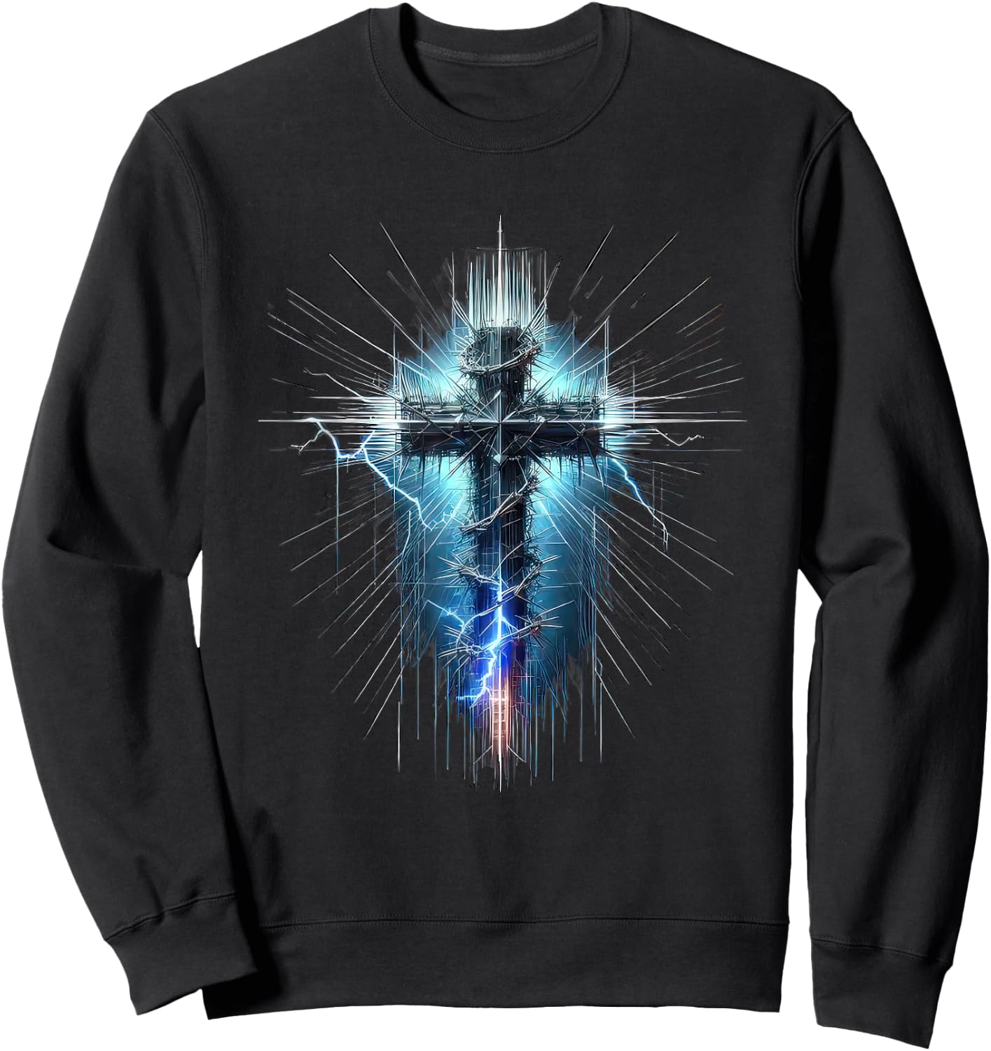 Christian Cross Punk Art Style Distressed Crown of thorns Sweatshirt - Sweatshirt | Black
