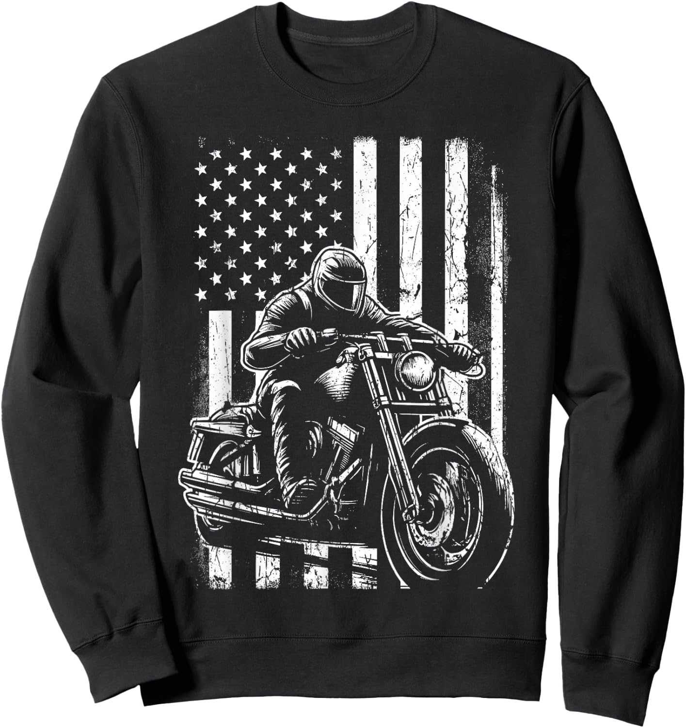 Patriotic Motorcycle American US Flag Biker Sweatshirt - Sweatshirt | Black
