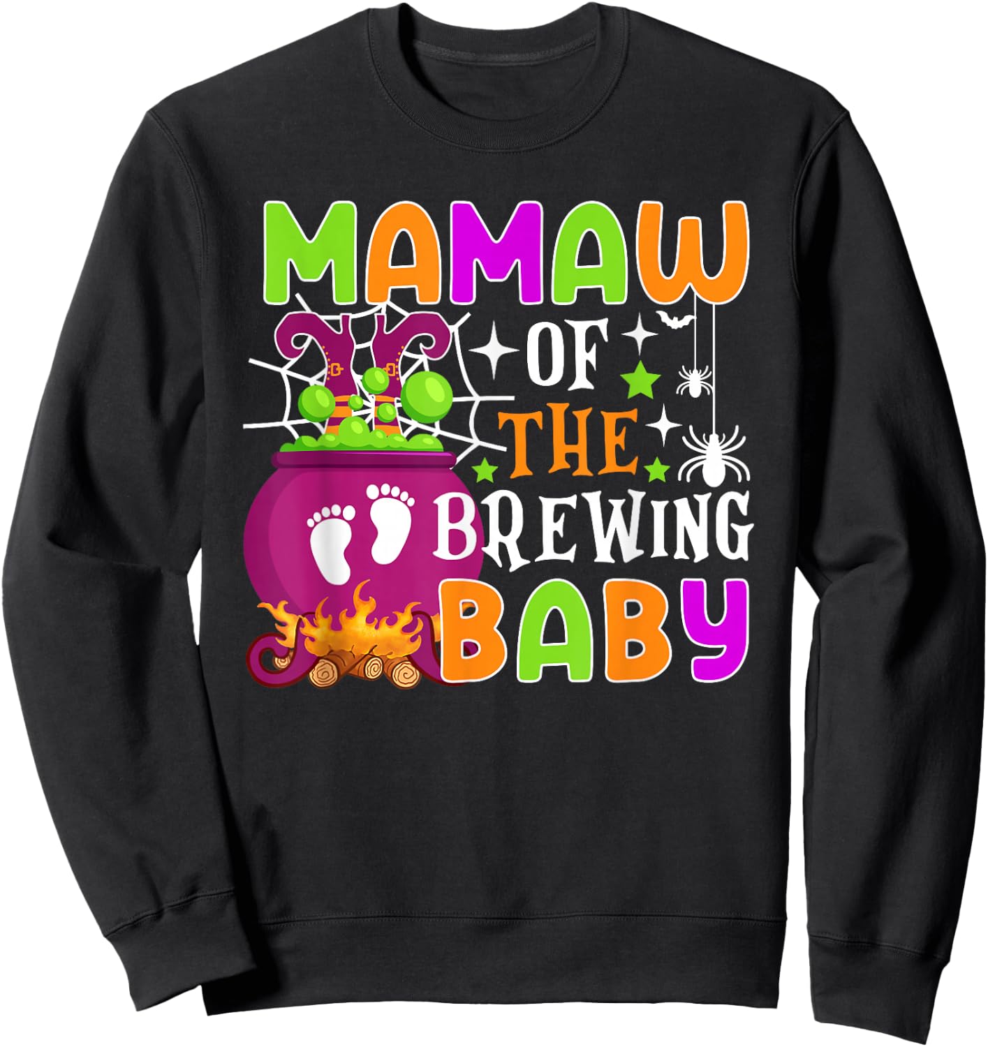 Mamaw of Brewing Baby Halloween Theme Baby Shower Spooky Sweatshirt - Sweatshirt | Black