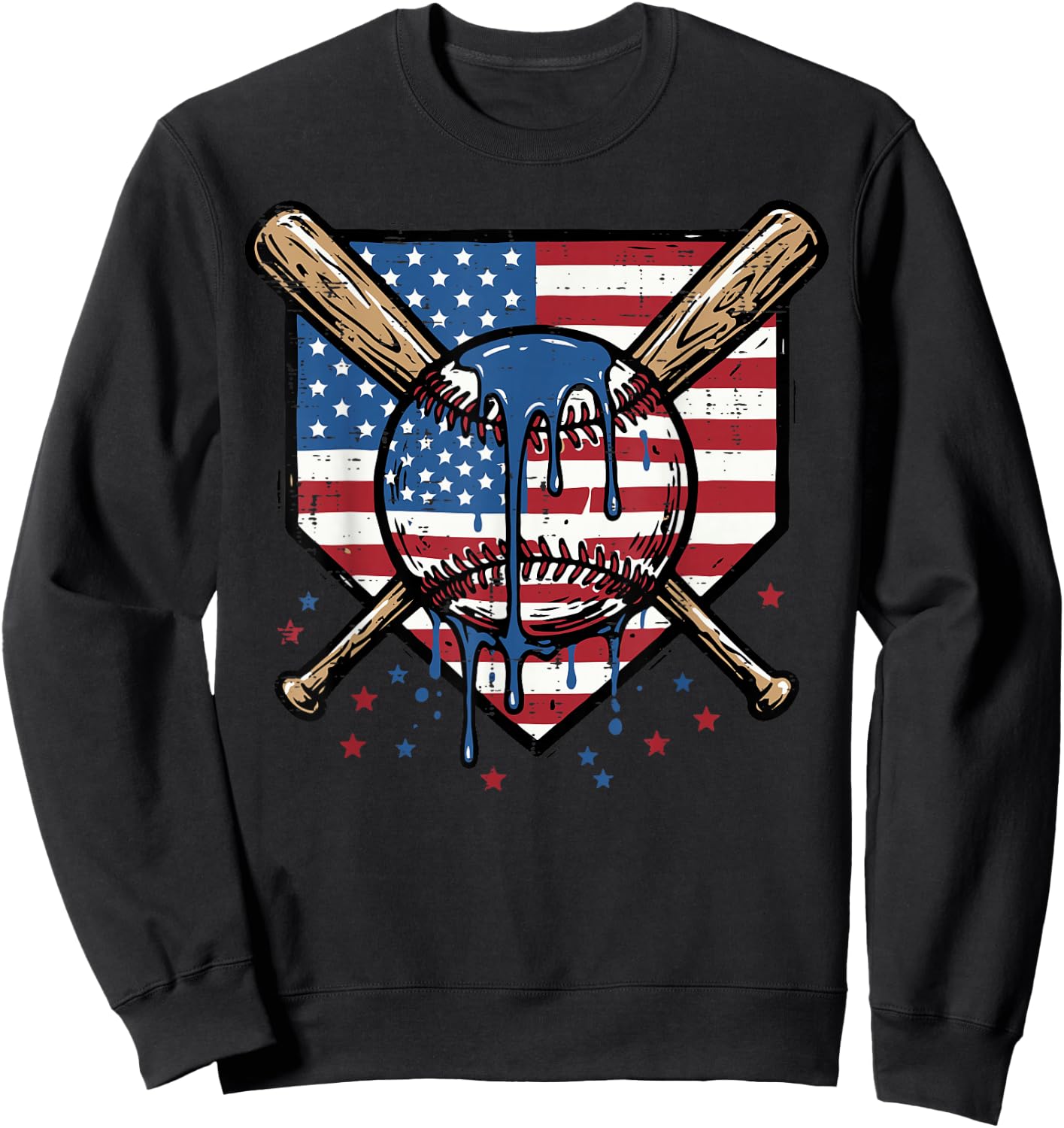 Baseball Ball Bats Homeplate Flag 4th of July Men Boys Kids Sweatshirt - Sweatshirt | Black