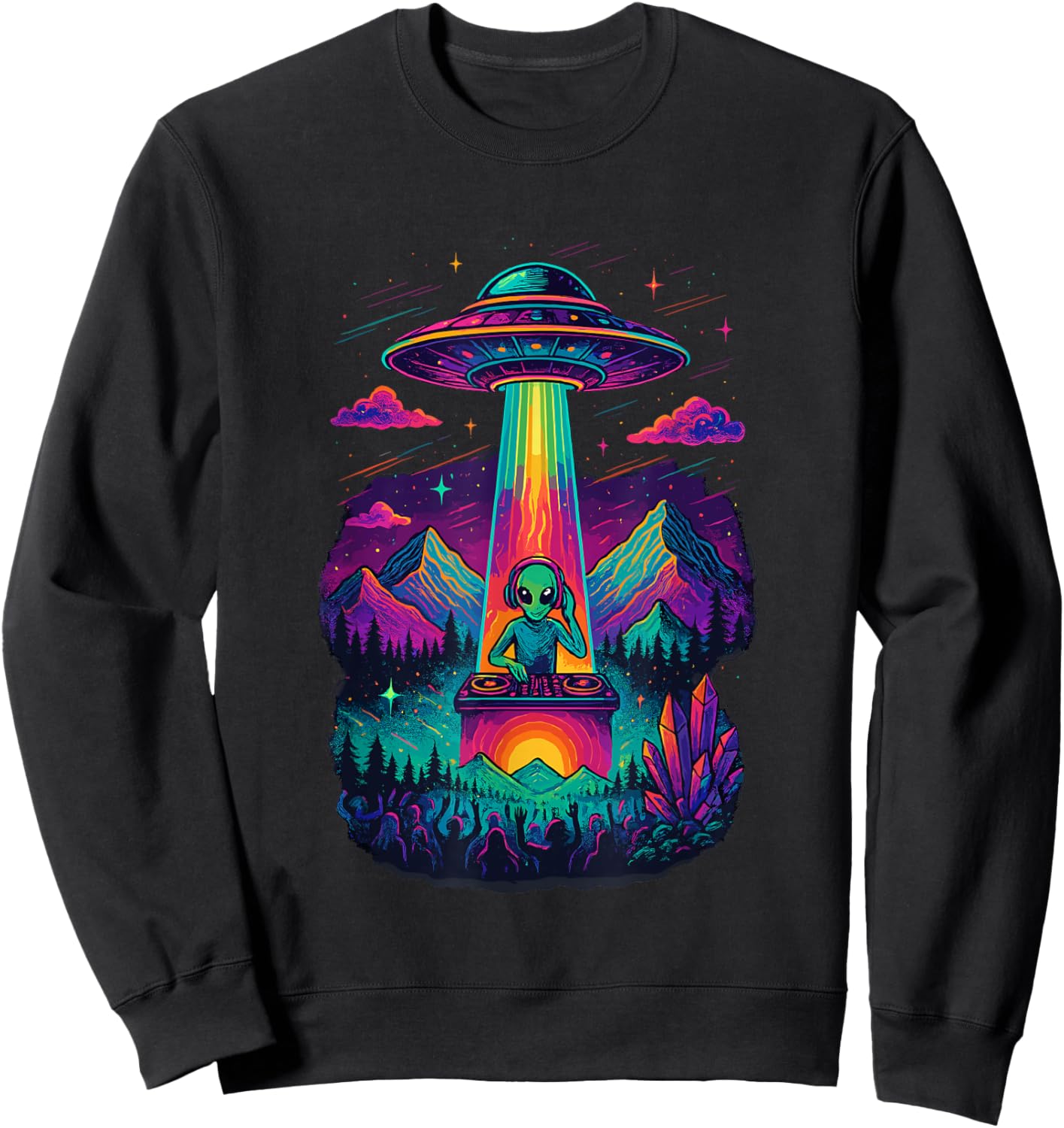 EDM Alien DJ Rave Party UFO House Techno Music Sweatshirt - Sweatshirt | Black
