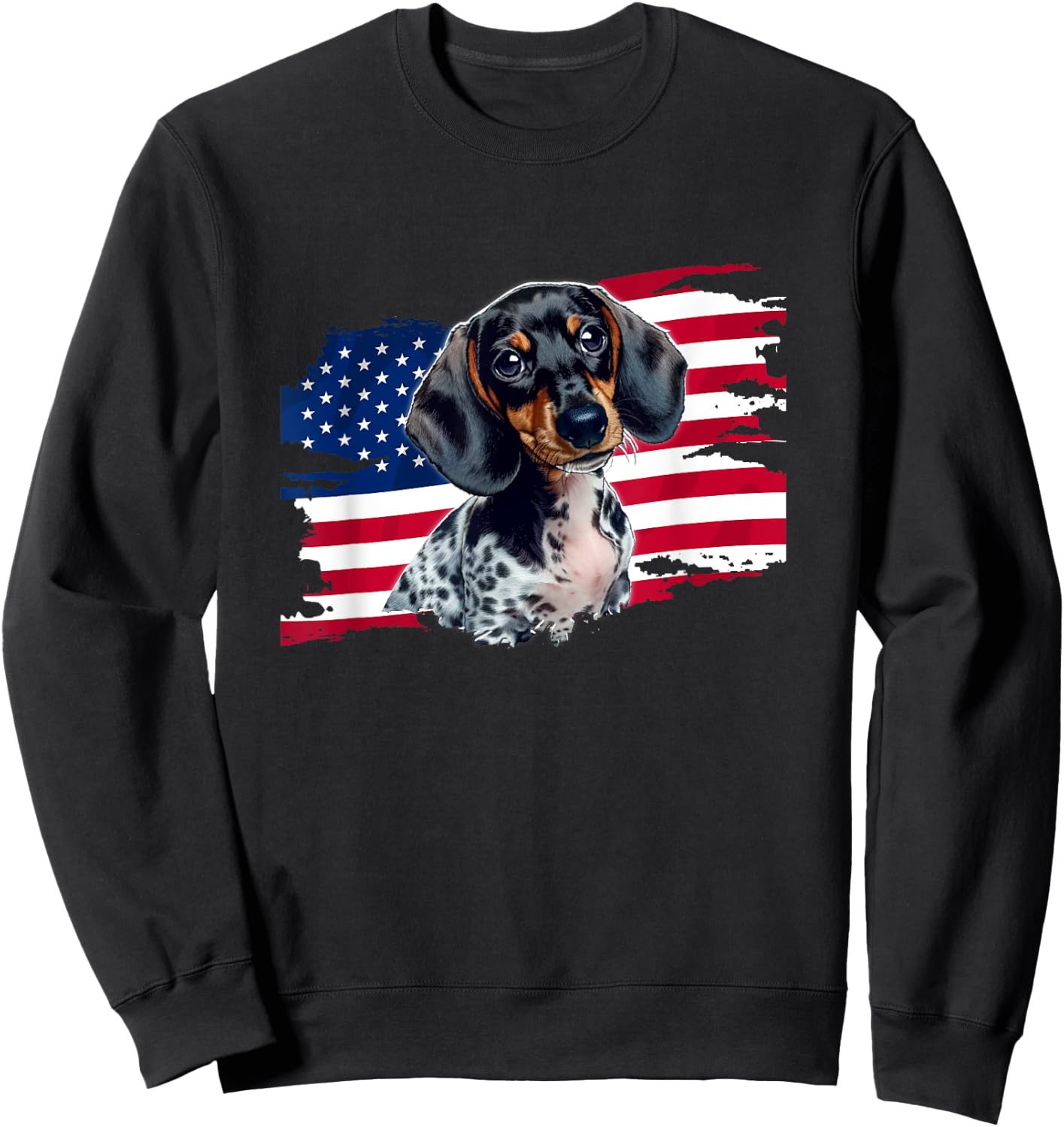Cute Funny USA Flag 4th Patriotic Piebald Dachshund Lover Sweatshirt - Sweatshirt | Black