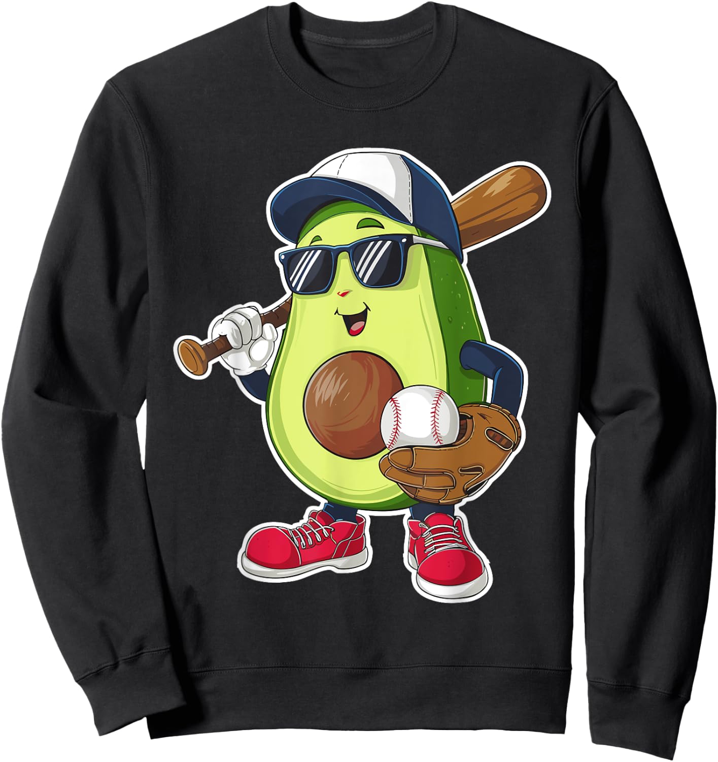 Sport Fruit Cute Avocado Baseball Player Avocado Softball Sweatshirt - Sweatshirt | Black