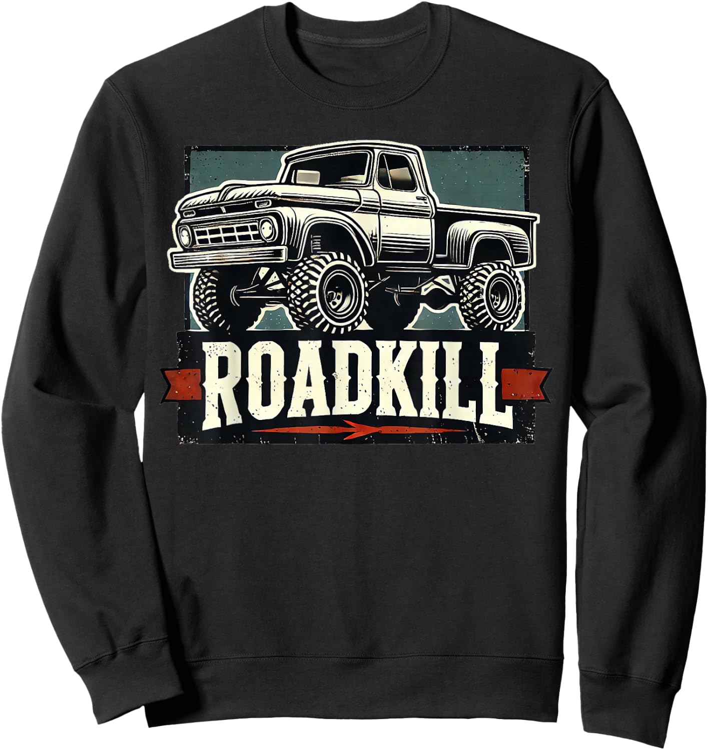 Motortrend Vintage Muscle Roadkill Pickup in Action - Black, -Adults, Short Sleeve, Letter Print, Modern, Vehicle Theme Sweatshirt - Sweatshirt | Black