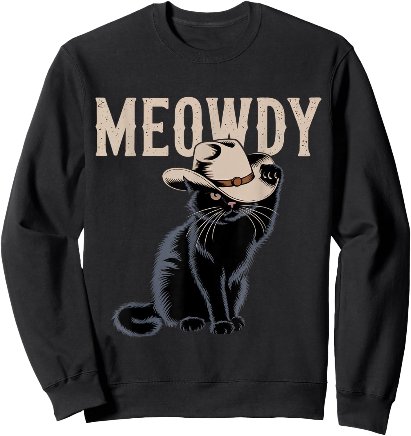 Funny Meowdy Country Music Cat Cowboy Hat Vintage Sweatshirt - Sweatshirt | Black