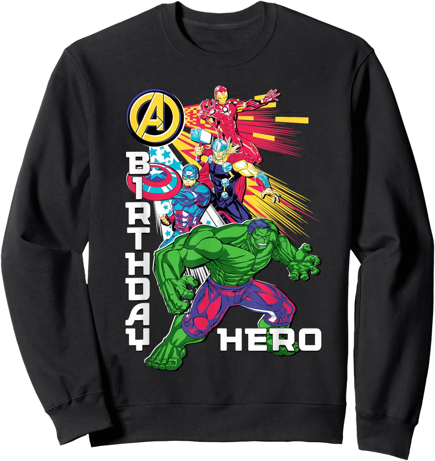 Marvel Super Heroes Avengers Team & Logo Birthday Hero Sweatshirt - Sweatshirt | Black