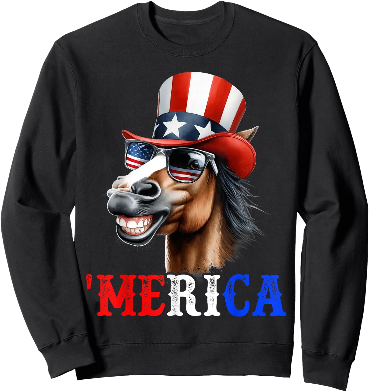 Merica Horse Patriotic 4th of July Funny Kids Men Women Sweatshirt - Sweatshirt | Black