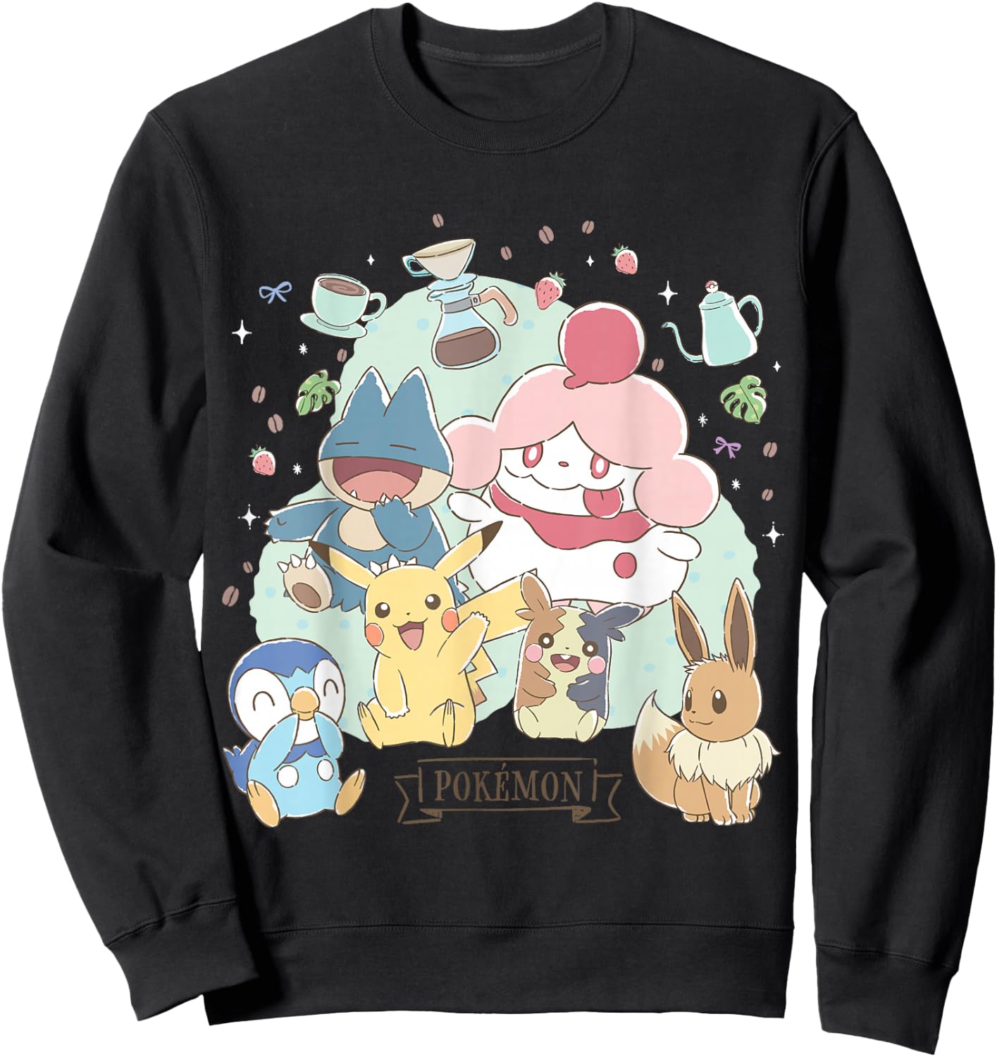 Pokémon - Cafe Pika Eevee Piplup Munchlax Morpeko Slurpuff Sweatshirt - Sweatshirt | Black