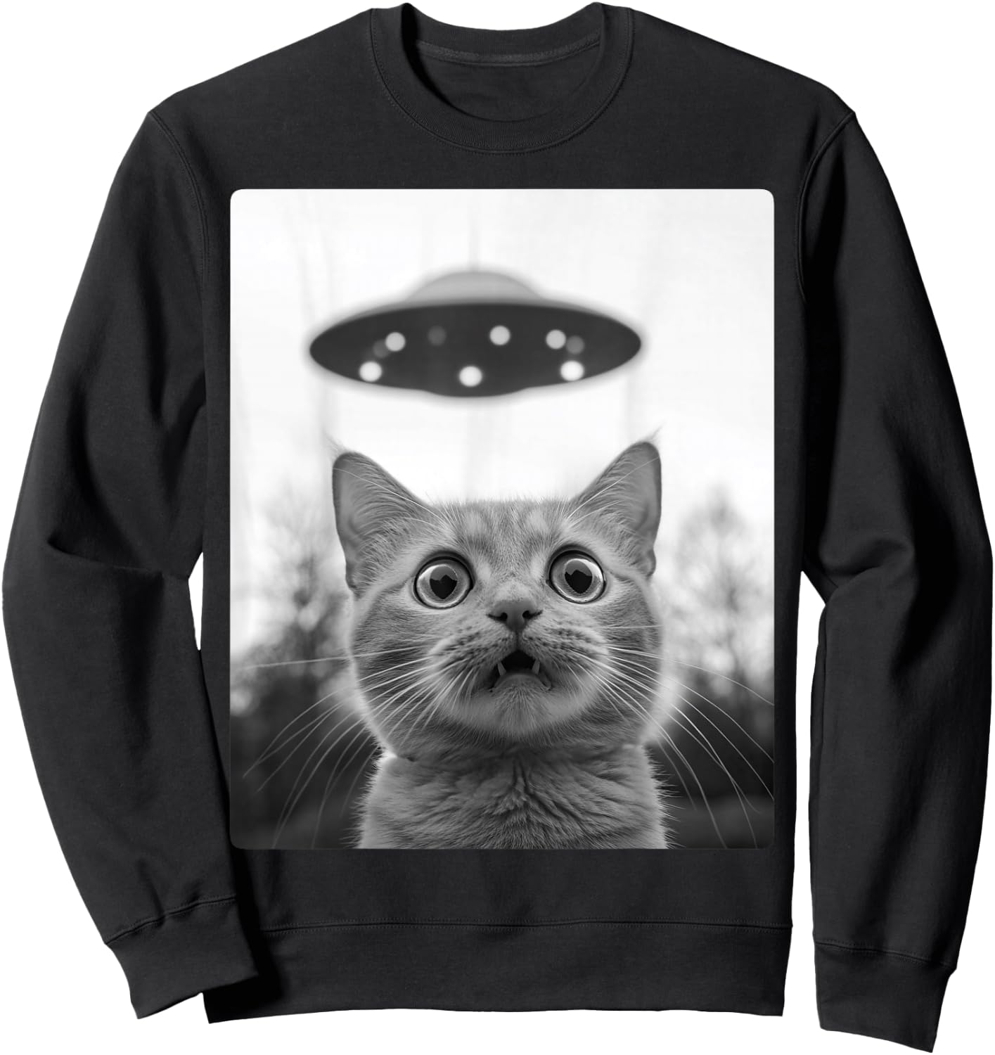Cat Selfie Alien Cats in Front of Ufo Space Aliens Sweatshirt - Sweatshirt | Black