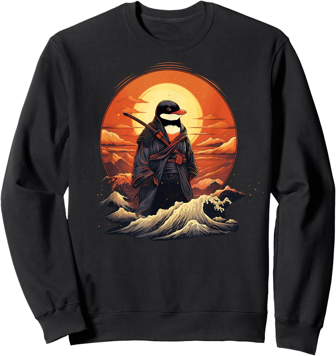 Vintage samurai Penguin on Japanese ninja art Penguin Sweatshirt - Sweatshirt | Black