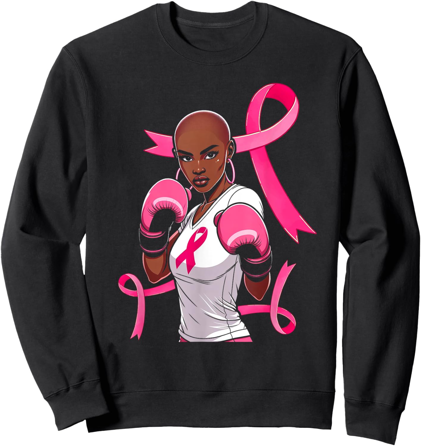Breast Cancer Awareness African American Afro Pink Ribbon Sweatshirt - Sweatshirt | Black