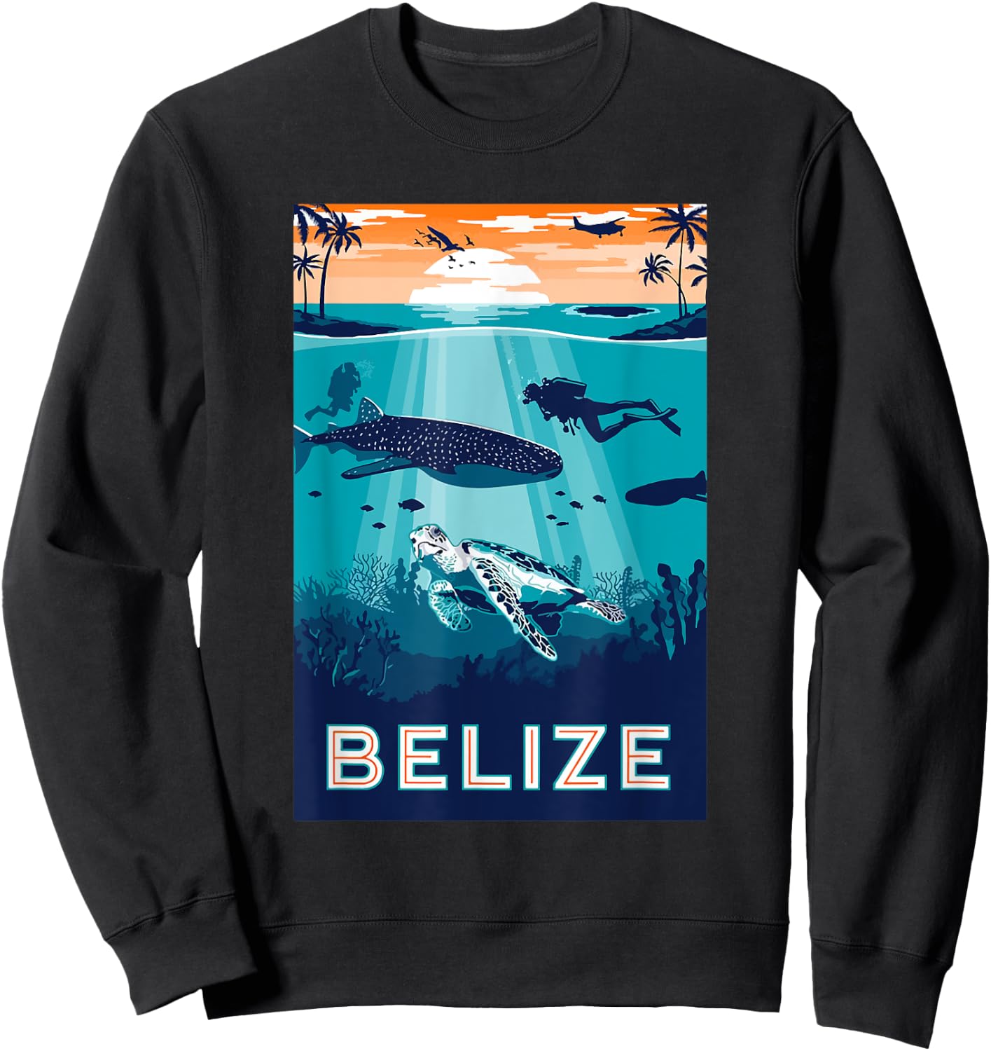 Belize Snorkeling Whale Shark Sea Turtle Caribbean Souvenir Sweatshirt - Sweatshirt | Black