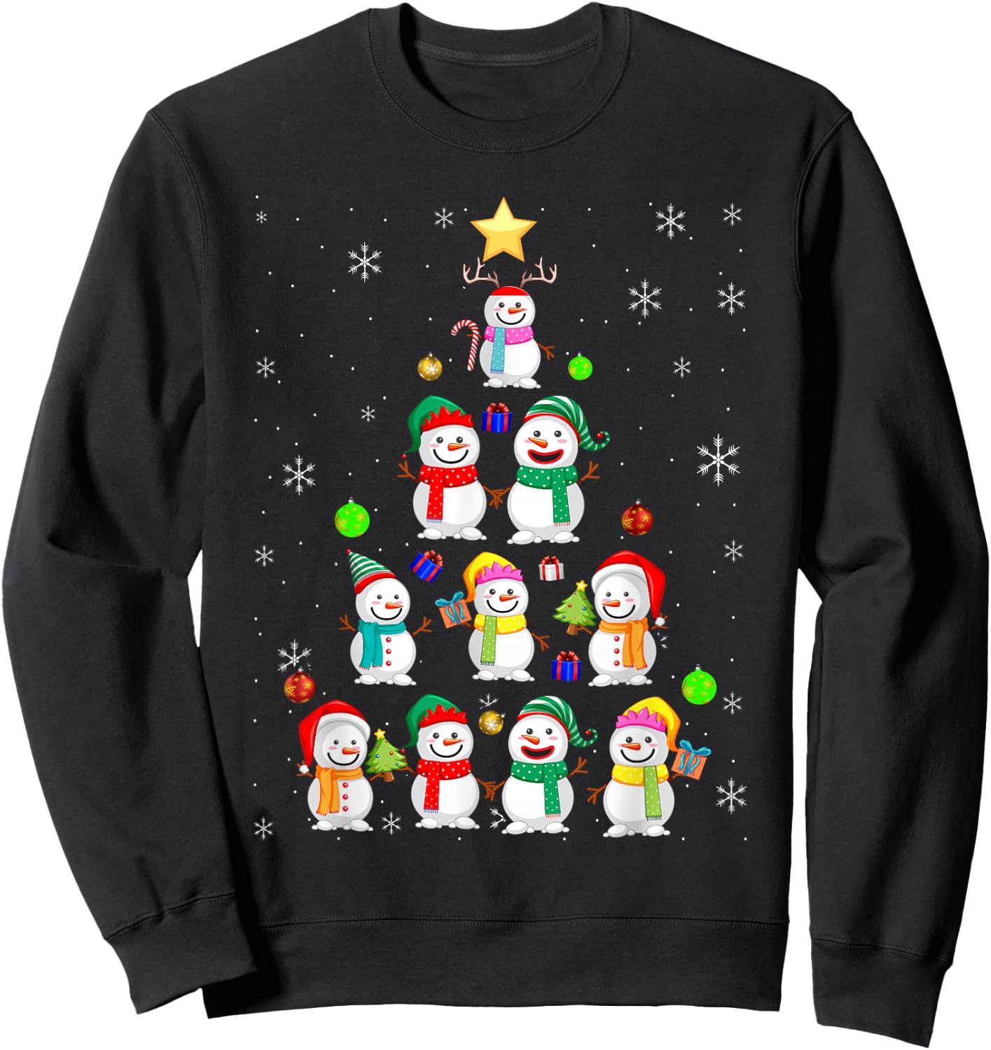 Funny Snowman Christmas Tree Ornament Decor Sweatshirt - Sweatshirt | Black