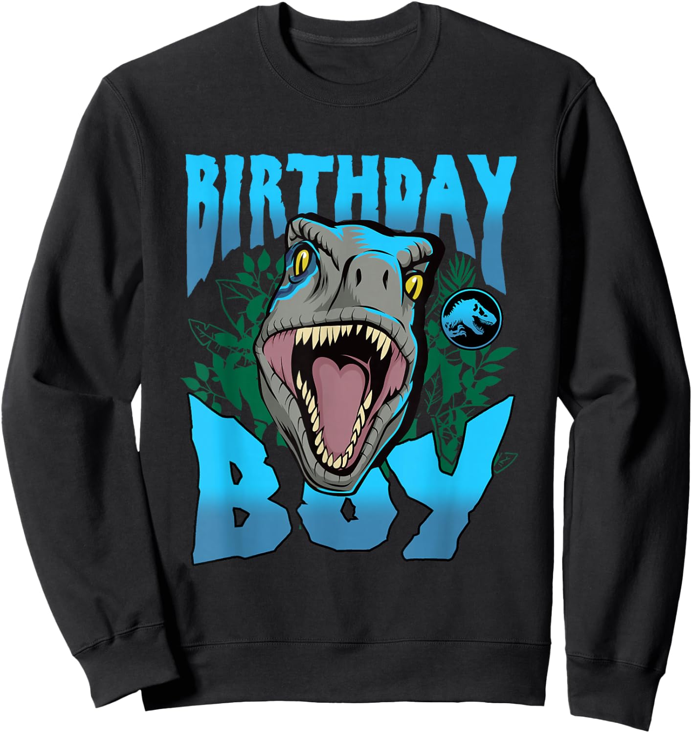 Jurassic World Birthday Boy Roaring Velociraptor Blue Logo Sweatshirt - Sweatshirt | Black