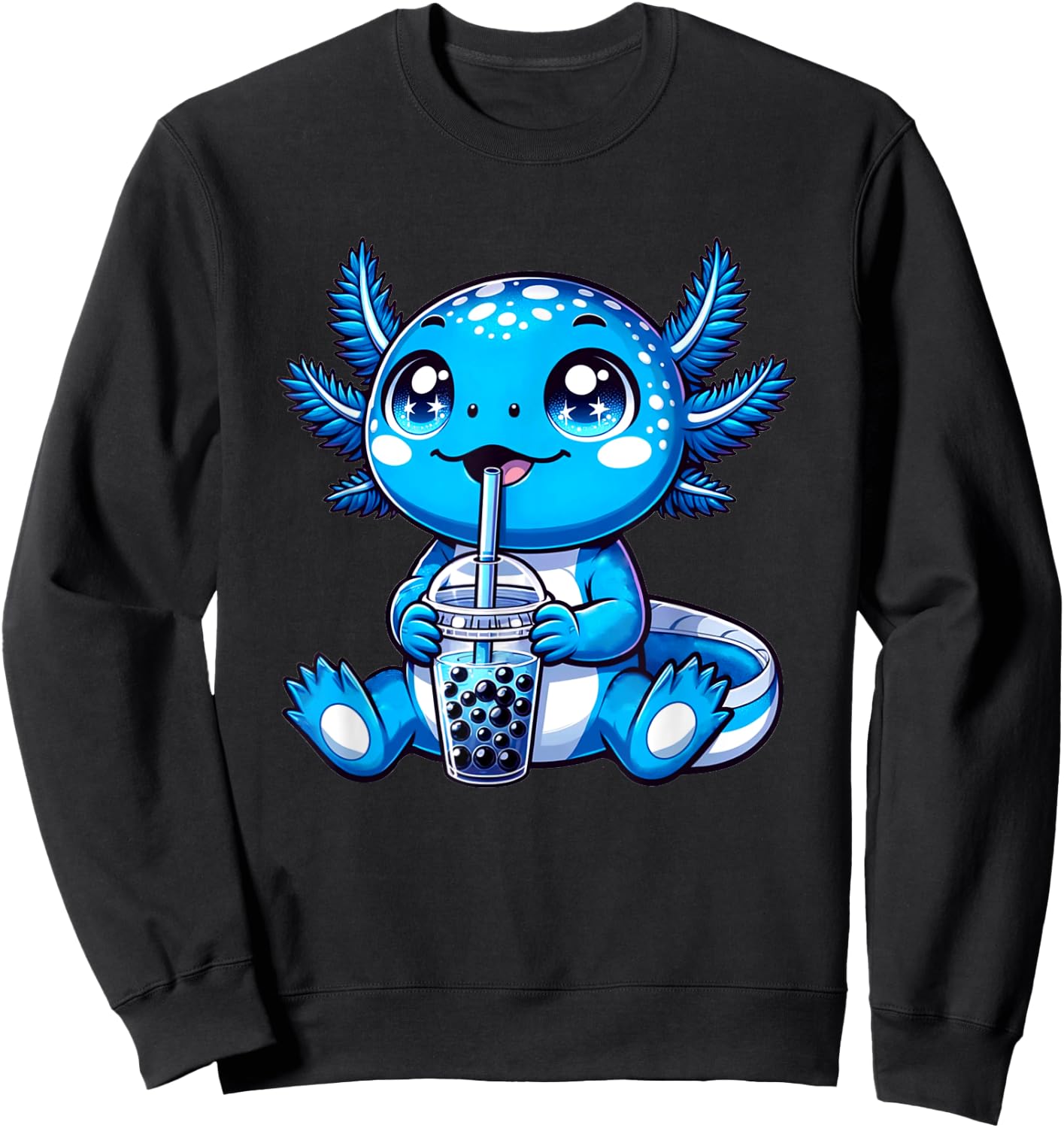 Kawaii Axolotl Boba Tea Anime Bubble Tea Axolotl Sweatshirt - Sweatshirt | Black