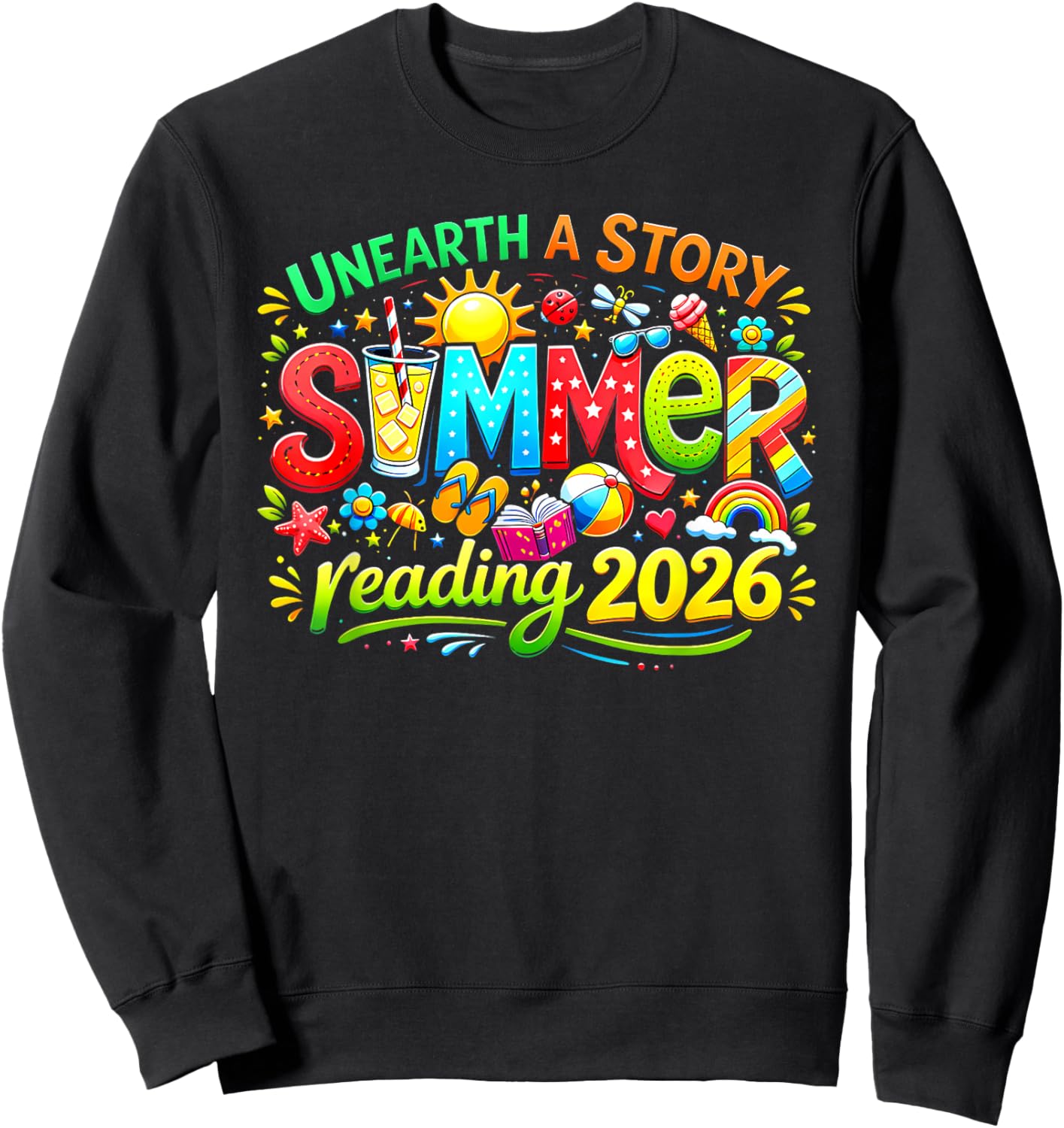 Unearth A Story Summer Reading Program 2026 Men Women Kids Sweatshirt - Sweatshirt | Black