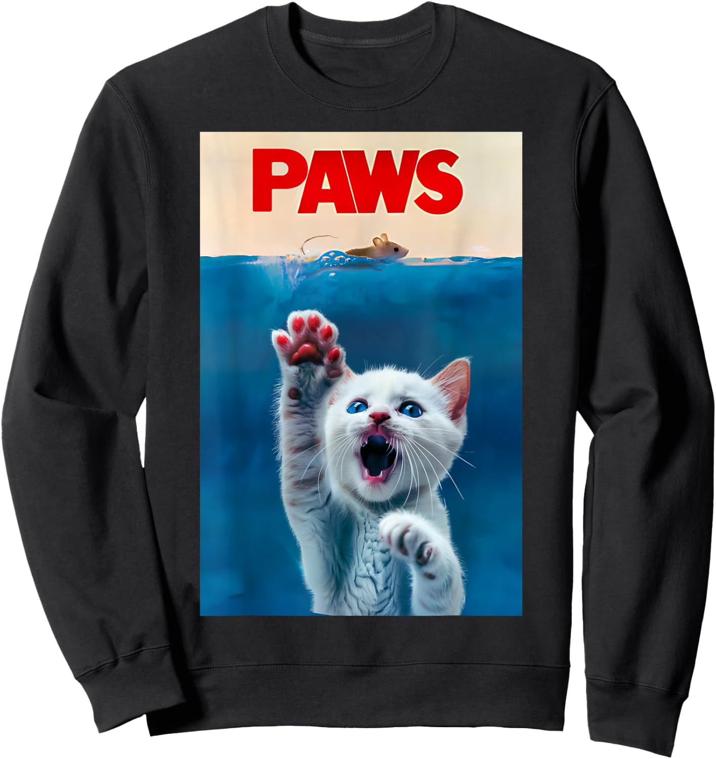 PAWS Funny Cat parody cat Lover Gift Kitten Shark Mouse meow Sweatshirt - Sweatshirt | Black
