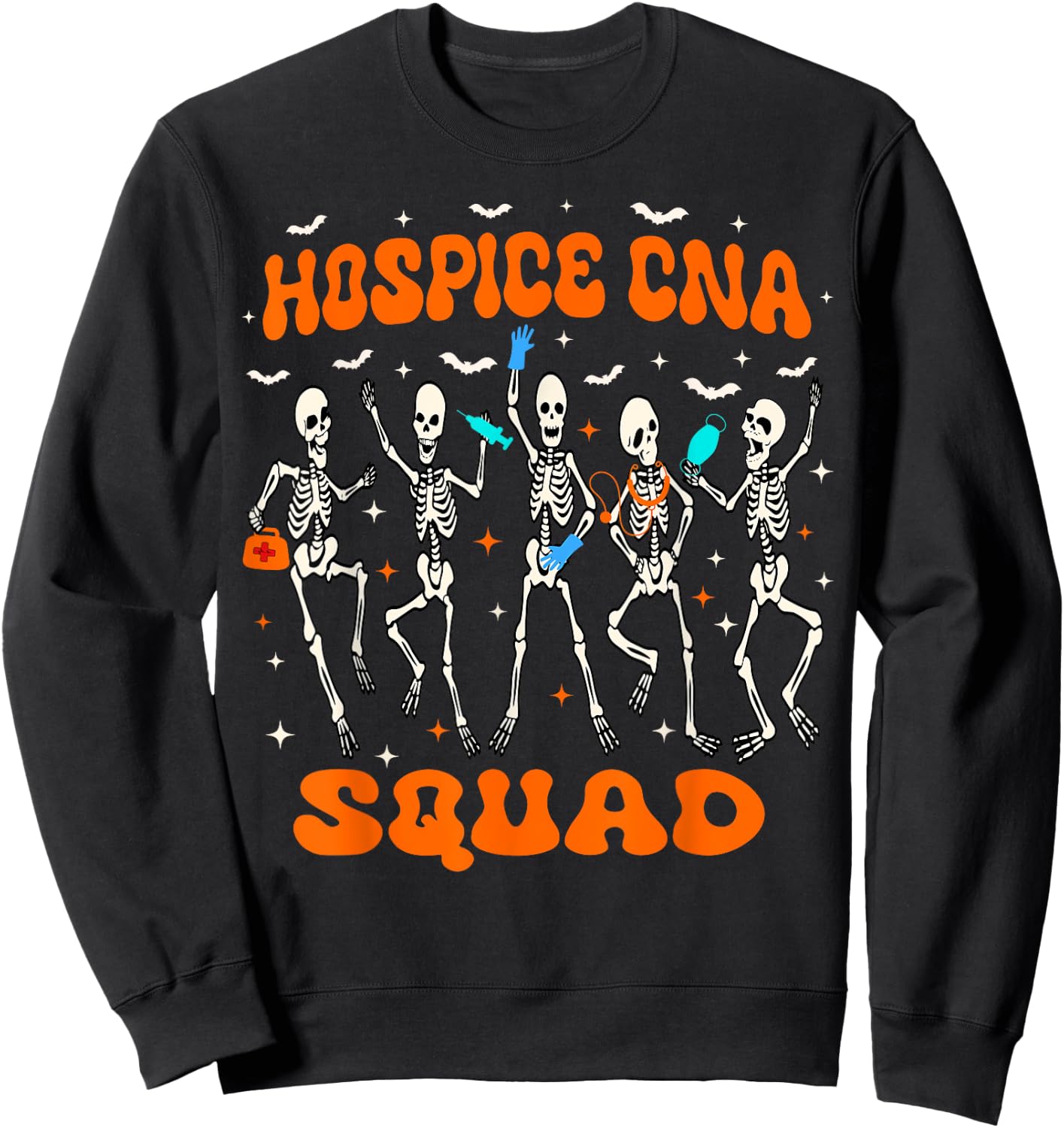 Hospice CNA Squad Halloween Skeleton Stethoscope Bandage Sweatshirt - Sweatshirt | Black