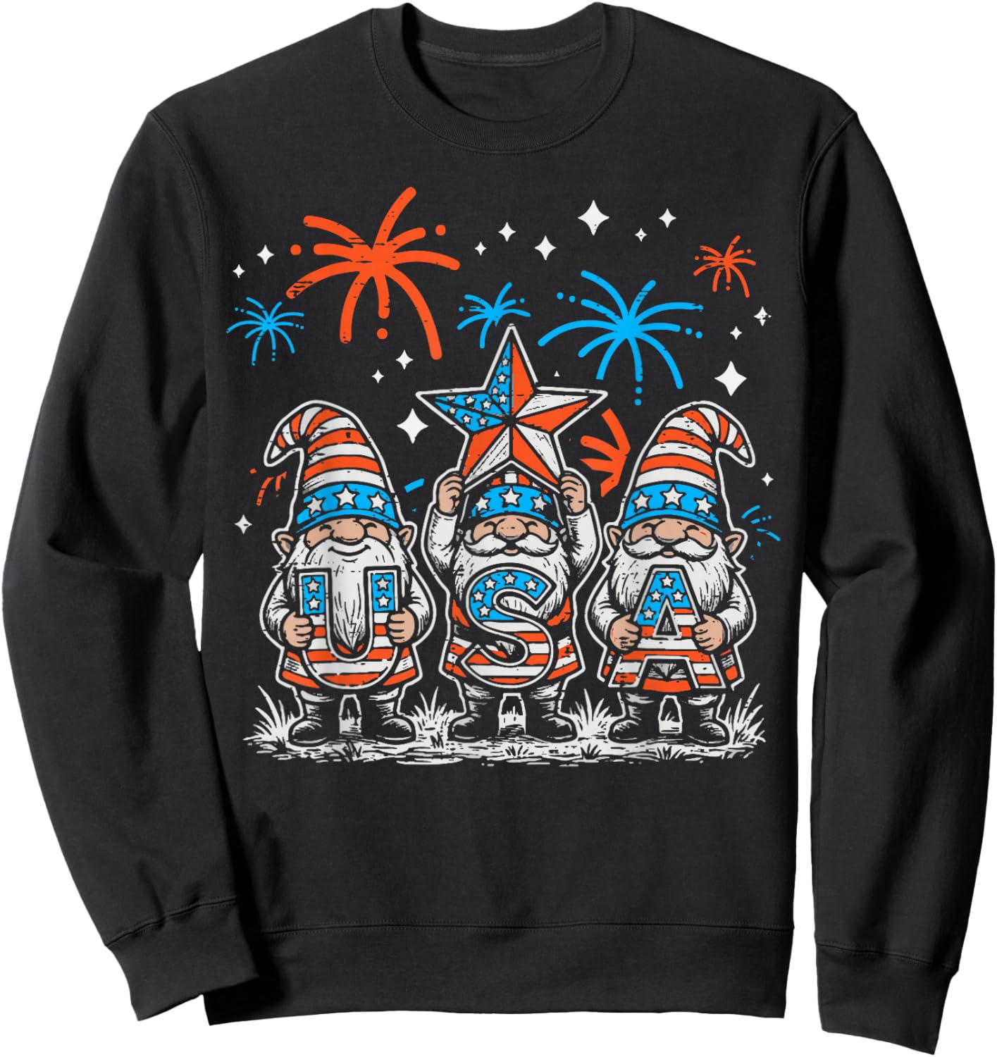 4th of July Gnomes USA Fireworks Patriotic Men Women Kids Sweatshirt - Sweatshirt | Black