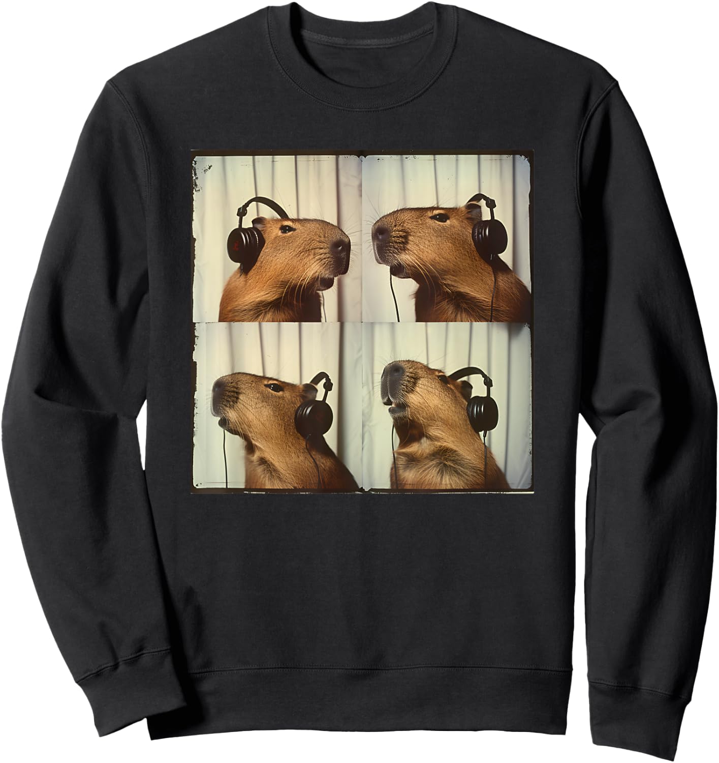 Capybara In Headphones Cute Capy Lover ADHD Autism Sensory Sweatshirt - Sweatshirt | Black