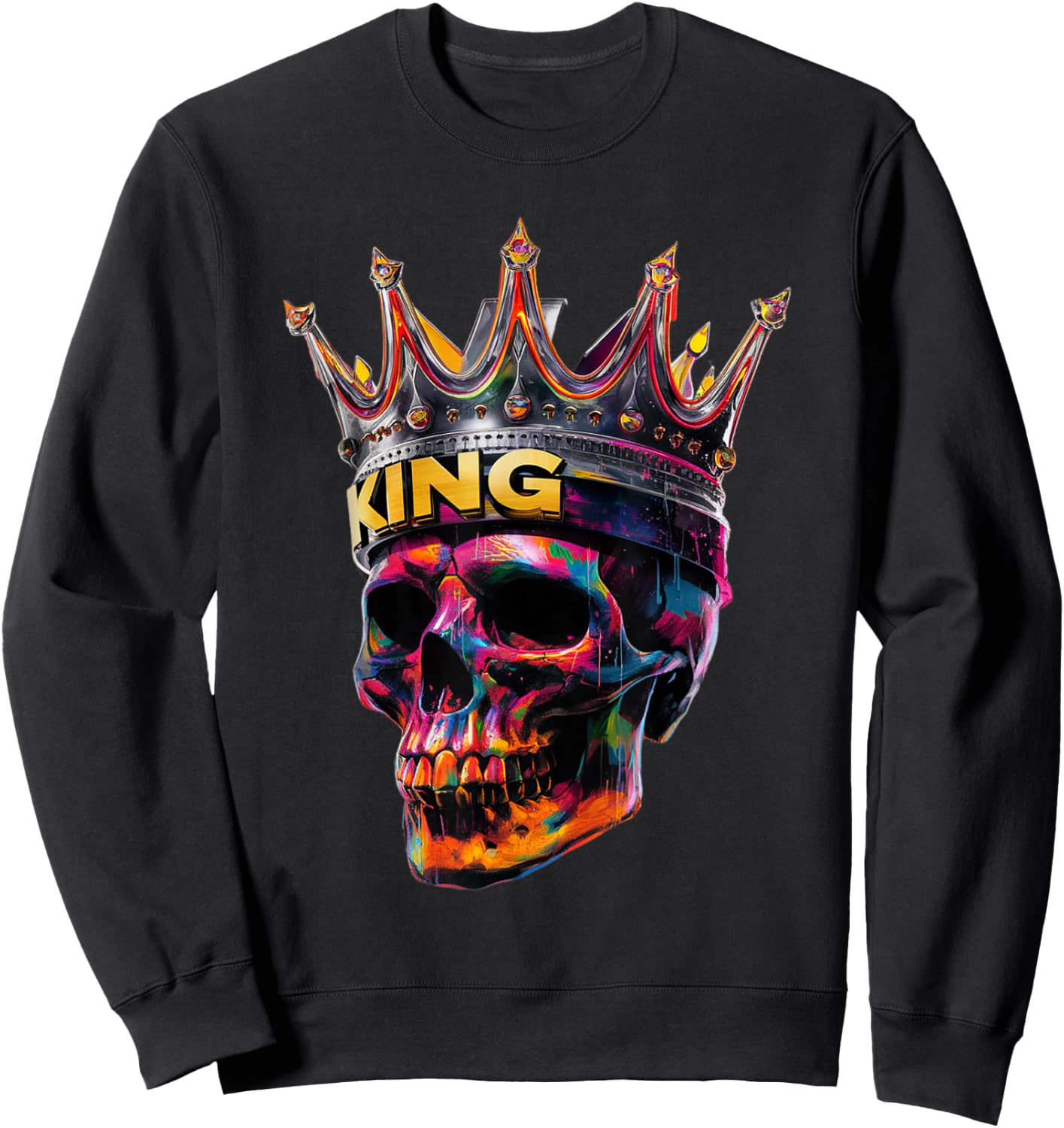 King Skull Head Crown Portrait Birthday Halloween Party Sweatshirt - Sweatshirt | Black