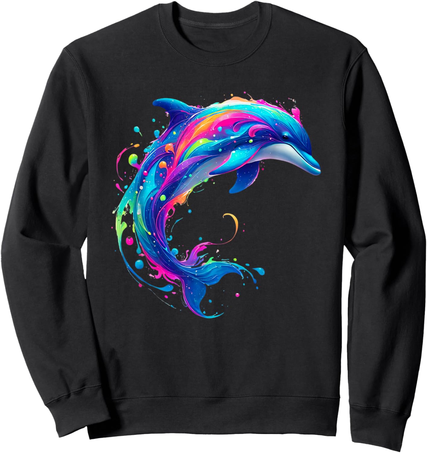 Cute Dolphin Watercolor Art Splash Ocean Animal Lover Sweatshirt - Sweatshirt | Black