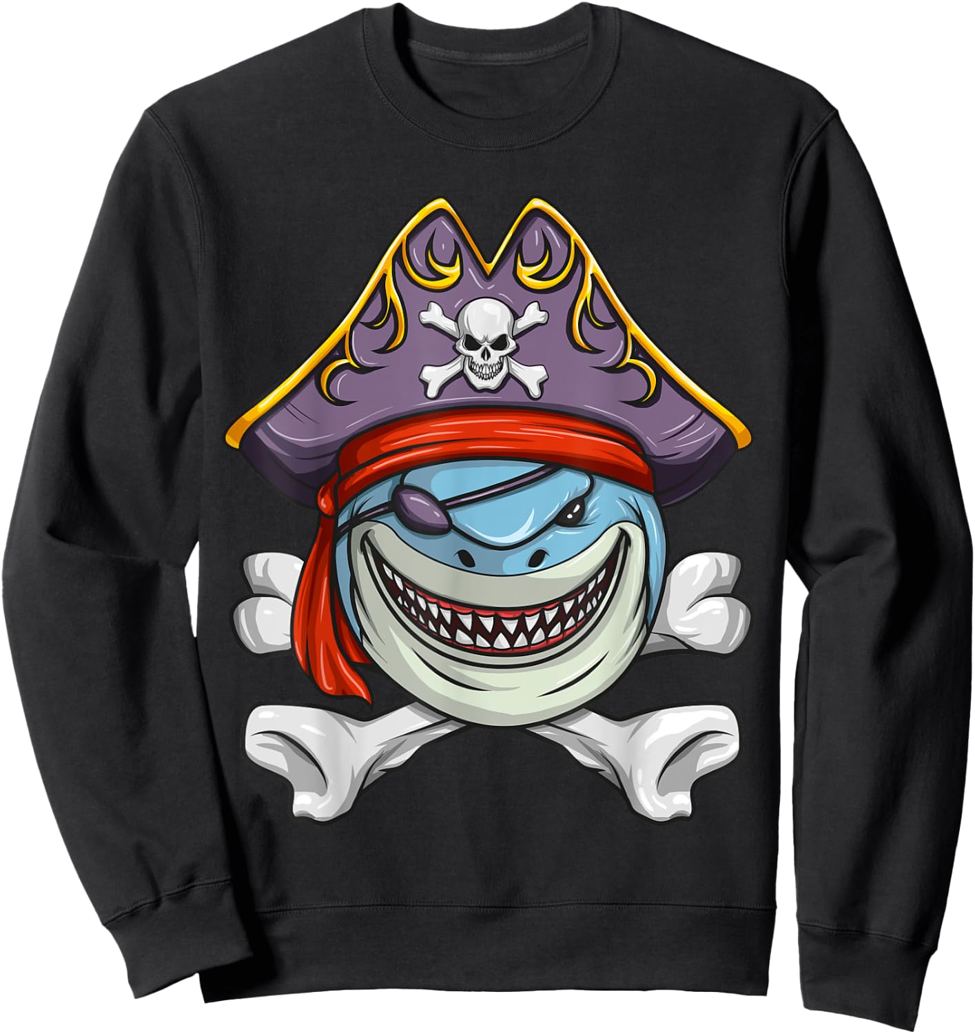 Pirate Shark Funny Cross Bones Halloween Costume Sweatshirt - Sweatshirt | Black