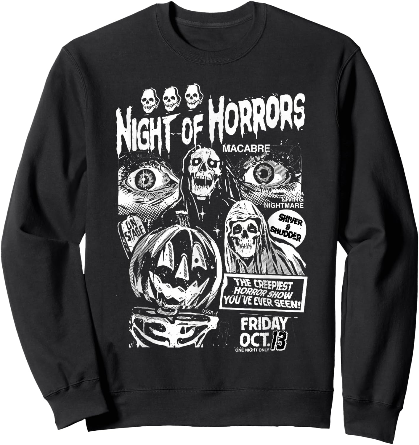Vintage Punk Scary Night Of Horrors Ghosts Spooky Halloween Sweatshirt - Sweatshirt | Black