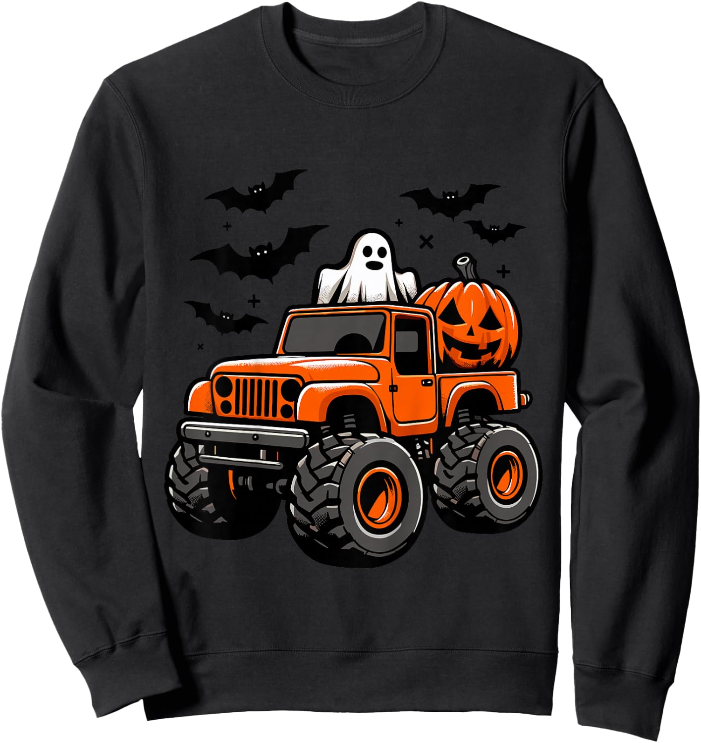 Kids Monster Truck Ghost Pumpkin Halloween Costume Sweatshirt - Sweatshirt | Black