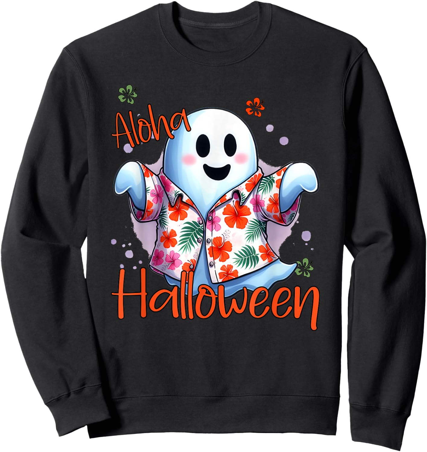Aloha Halloween Ghost Funny Hawaiian Sweatshirt - Sweatshirt | Black