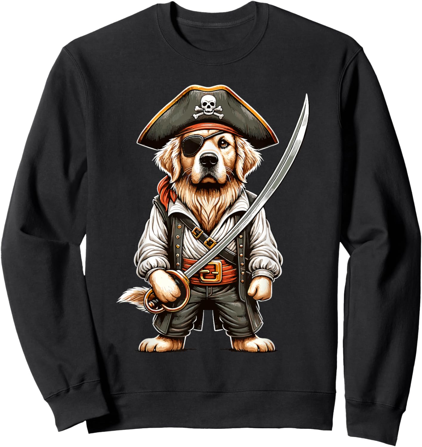 Golden Retriever Pirate Dog Halloween Party Women Kids Sweatshirt - Sweatshirt | Black