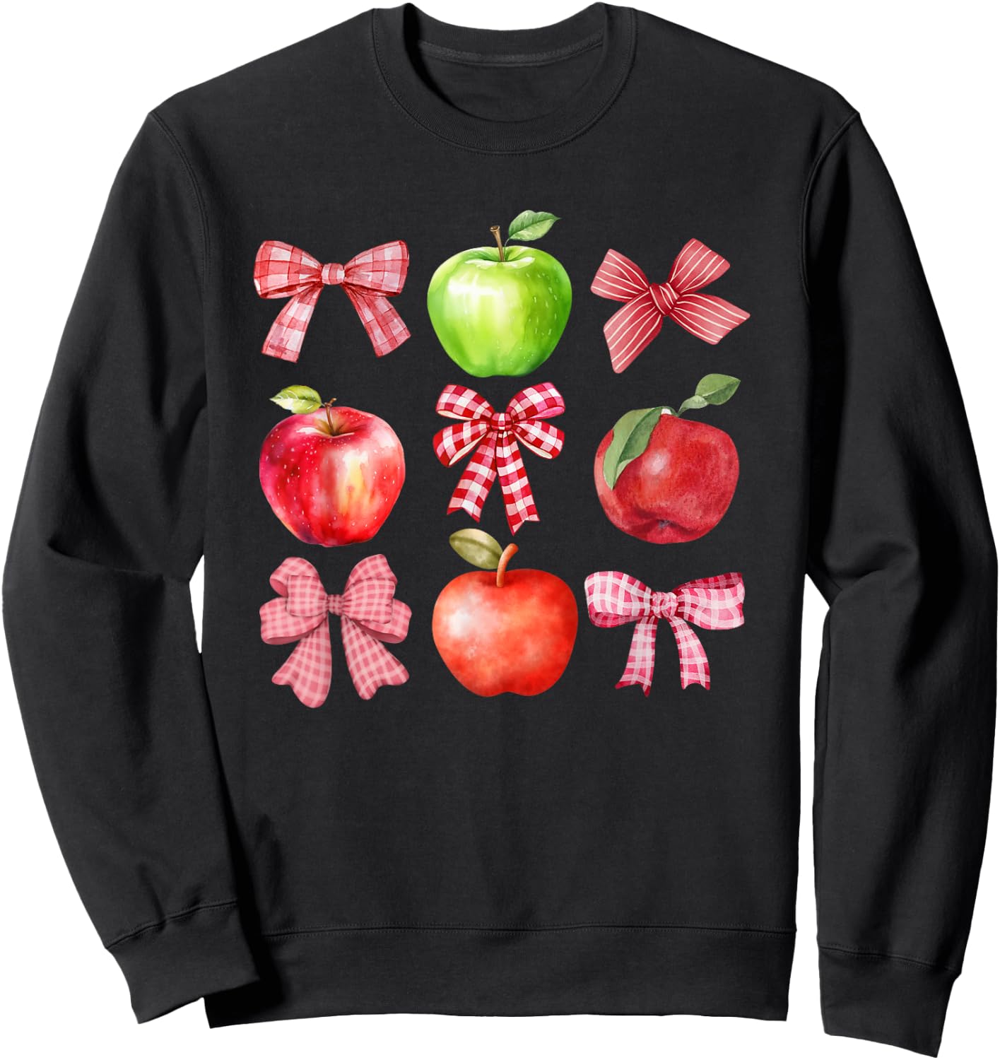 Coquette Apple Picking Crew Apple Picking Season Red Bows Sweatshirt - Sweatshirt | Black